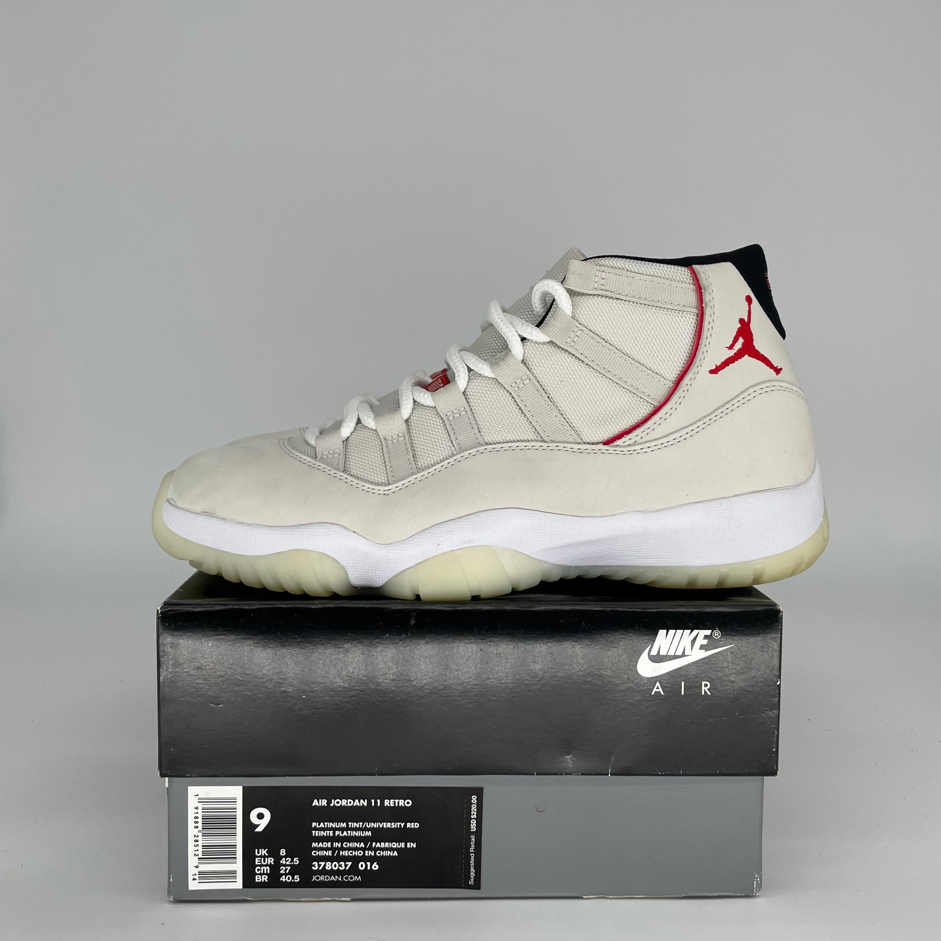 AIR JORDAN 11 PLATINUM TINT SIZE 9 378037-016