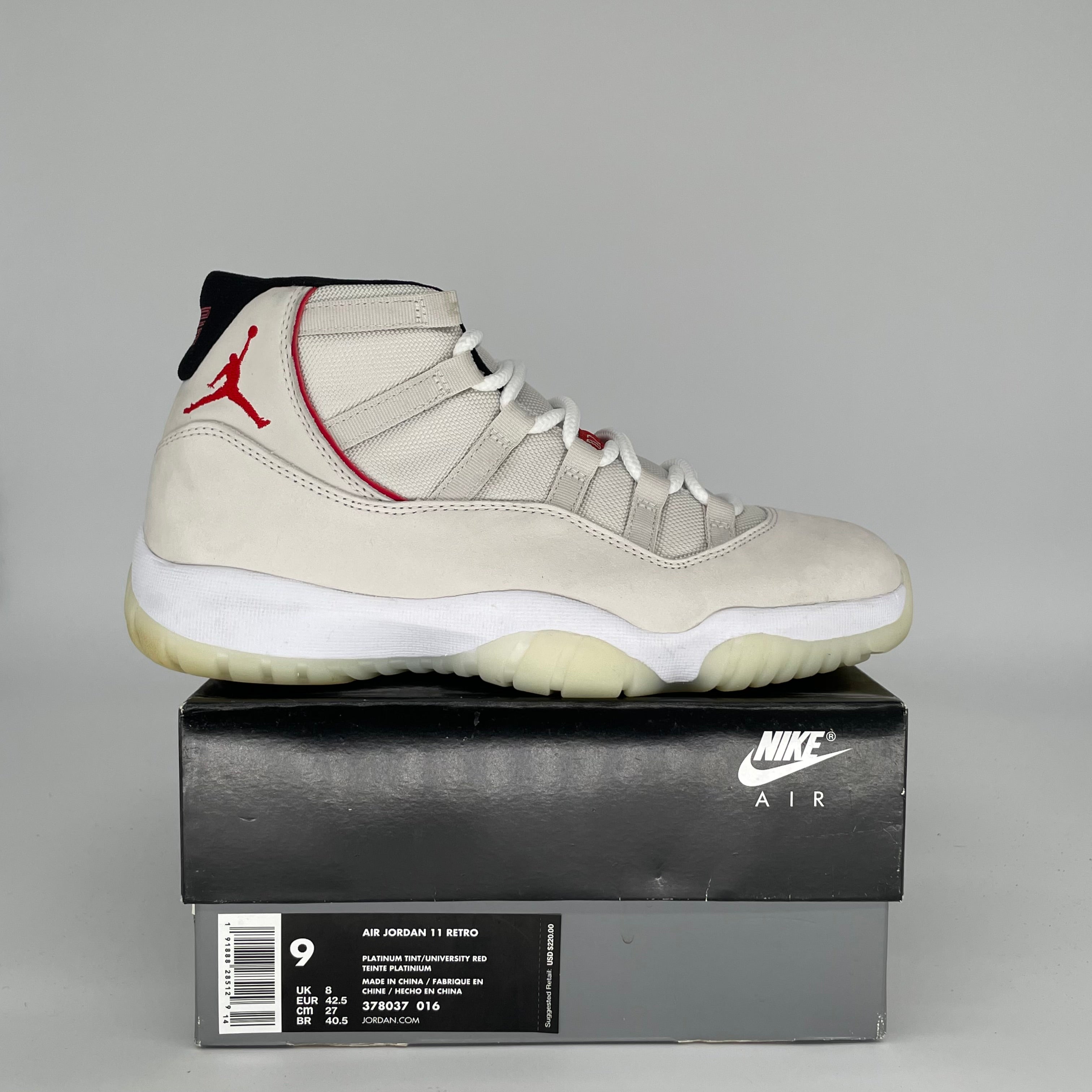 AIR JORDAN 11 PLATINUM TINT SIZE 9 378037-016