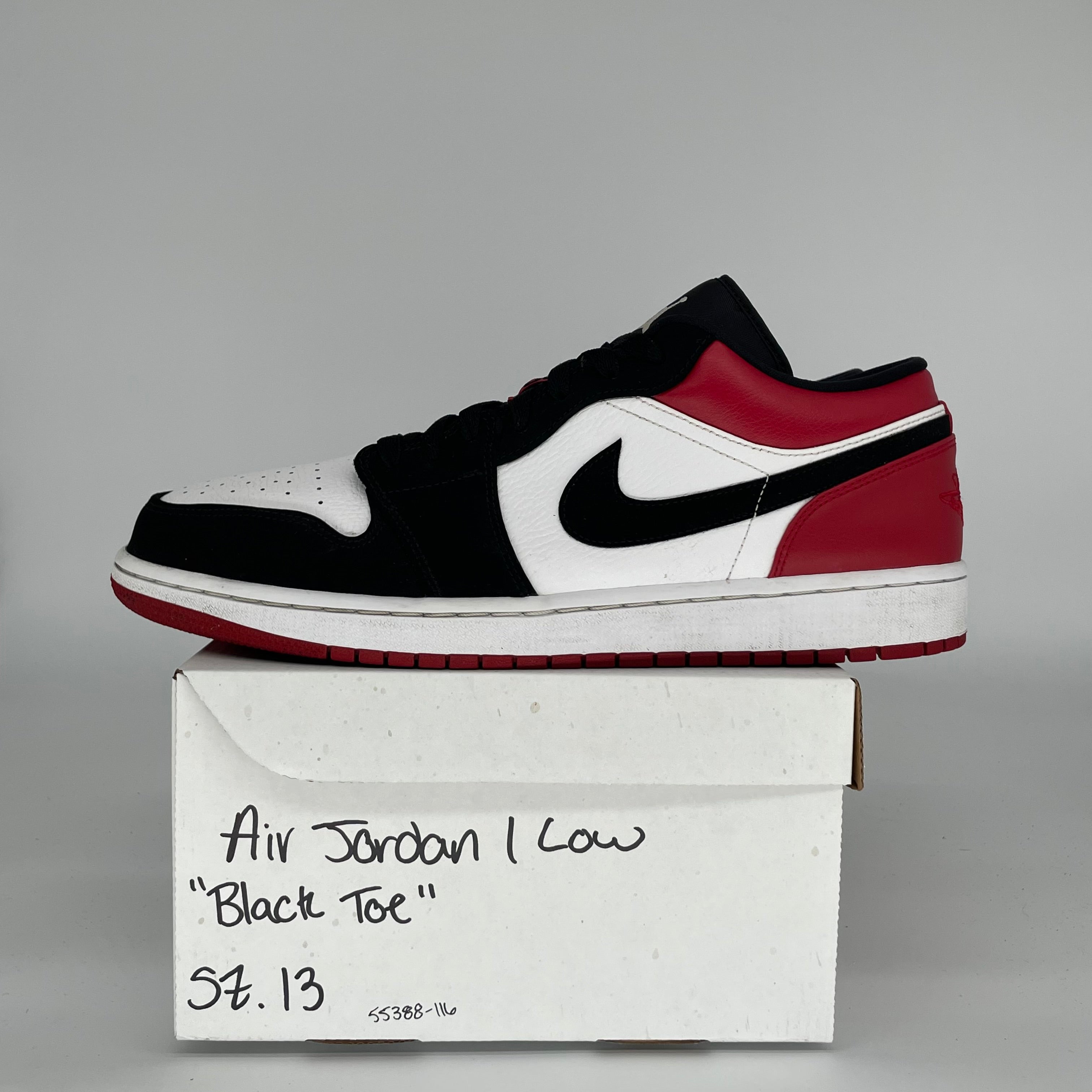 AIR JORDAN 1 LOW BLACK TOE SIZE 13 553558-116