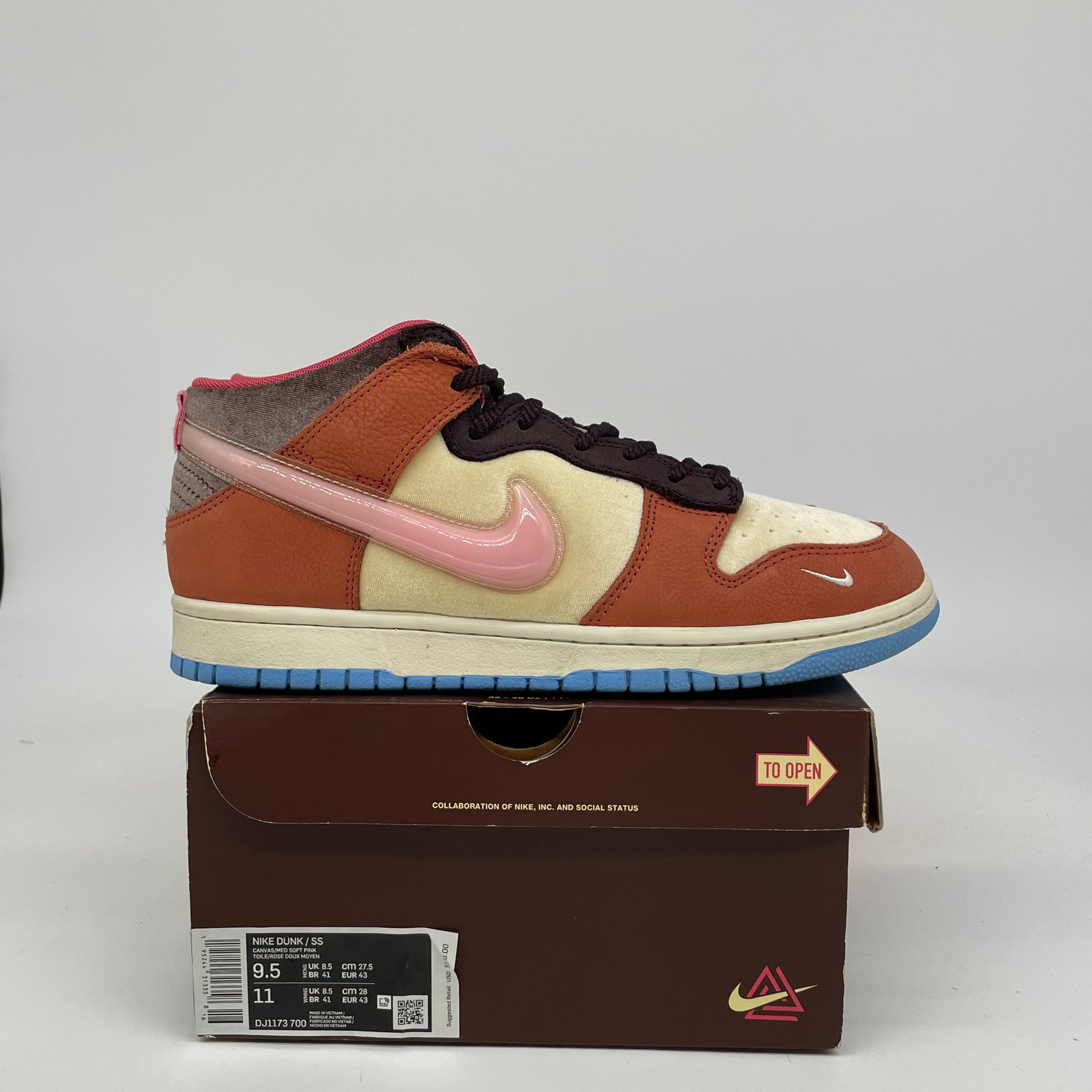 NIKE DUNK MID SOCIAL STATUS FREE LUNCH CHOCOLATE MILK SIZE 9.5 DJ1173-700