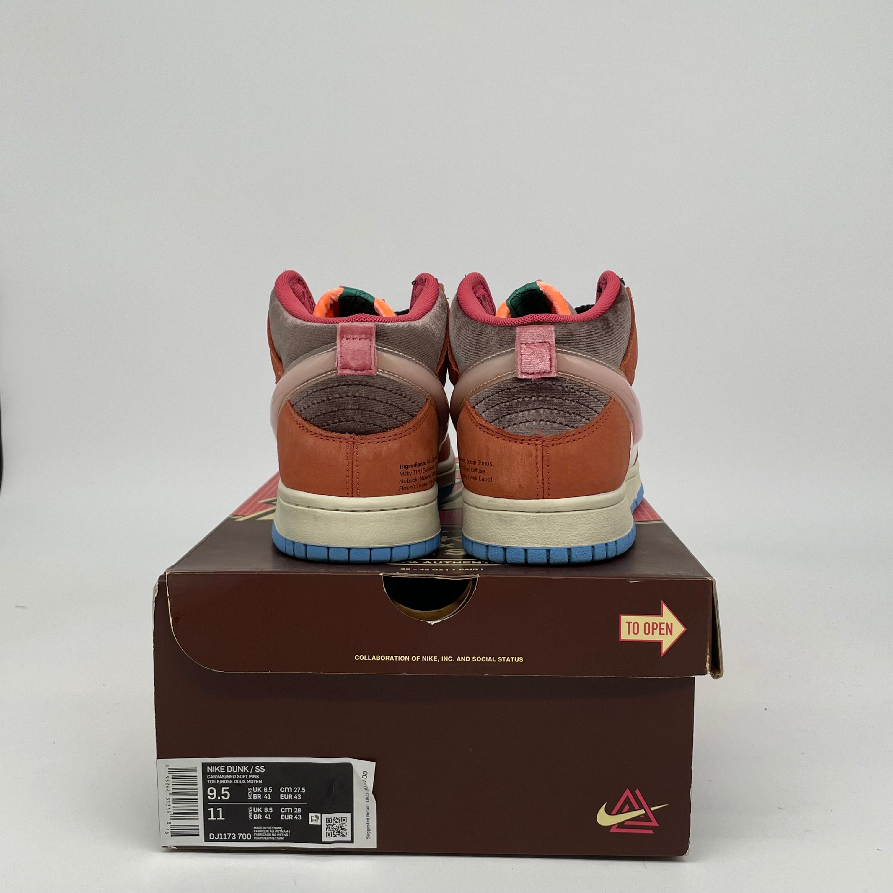 NIKE DUNK MID SOCIAL STATUS FREE LUNCH CHOCOLATE MILK SIZE 9.5 DJ1173-700