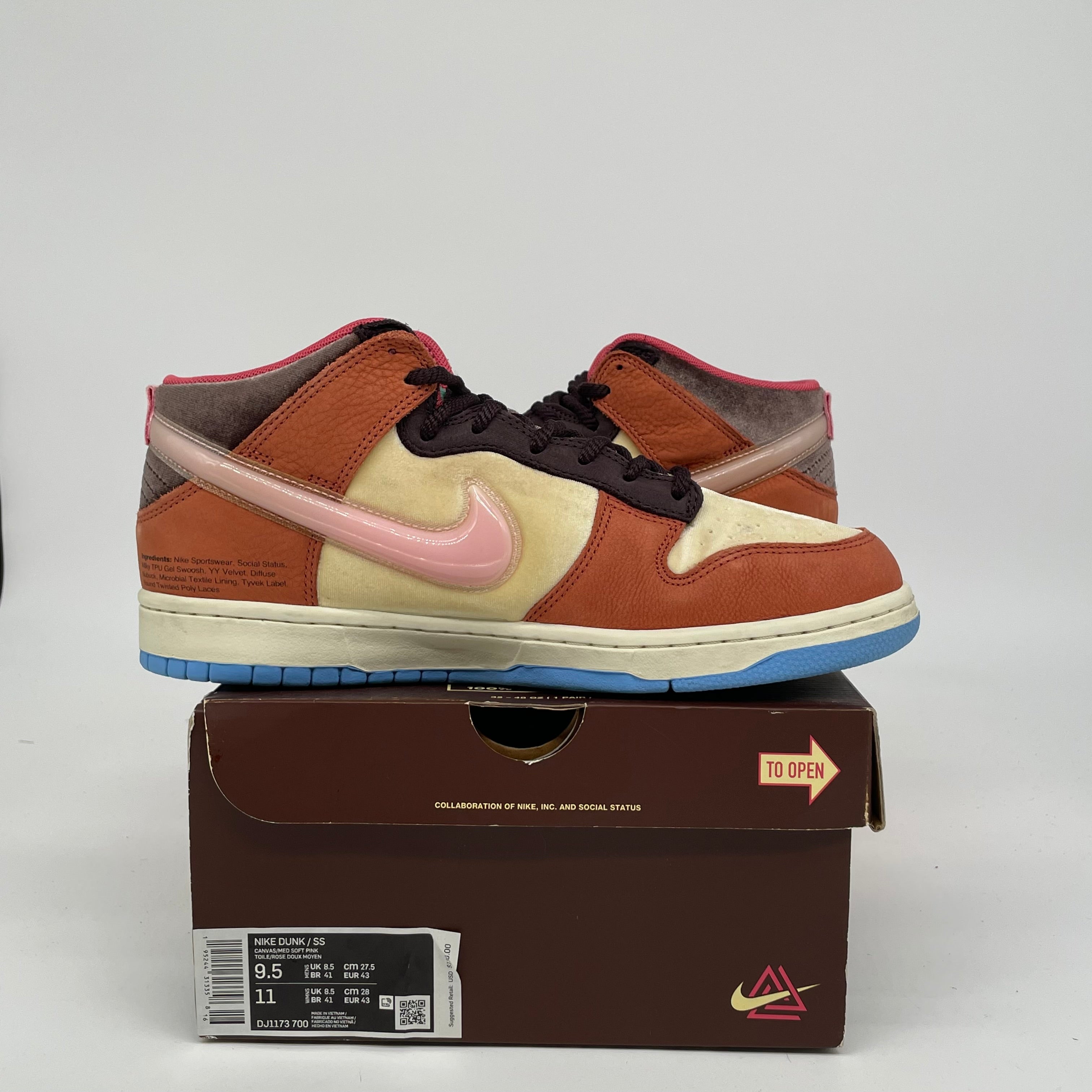 NIKE DUNK MID SOCIAL STATUS FREE LUNCH CHOCOLATE MILK SIZE 9.5 DJ1173-700