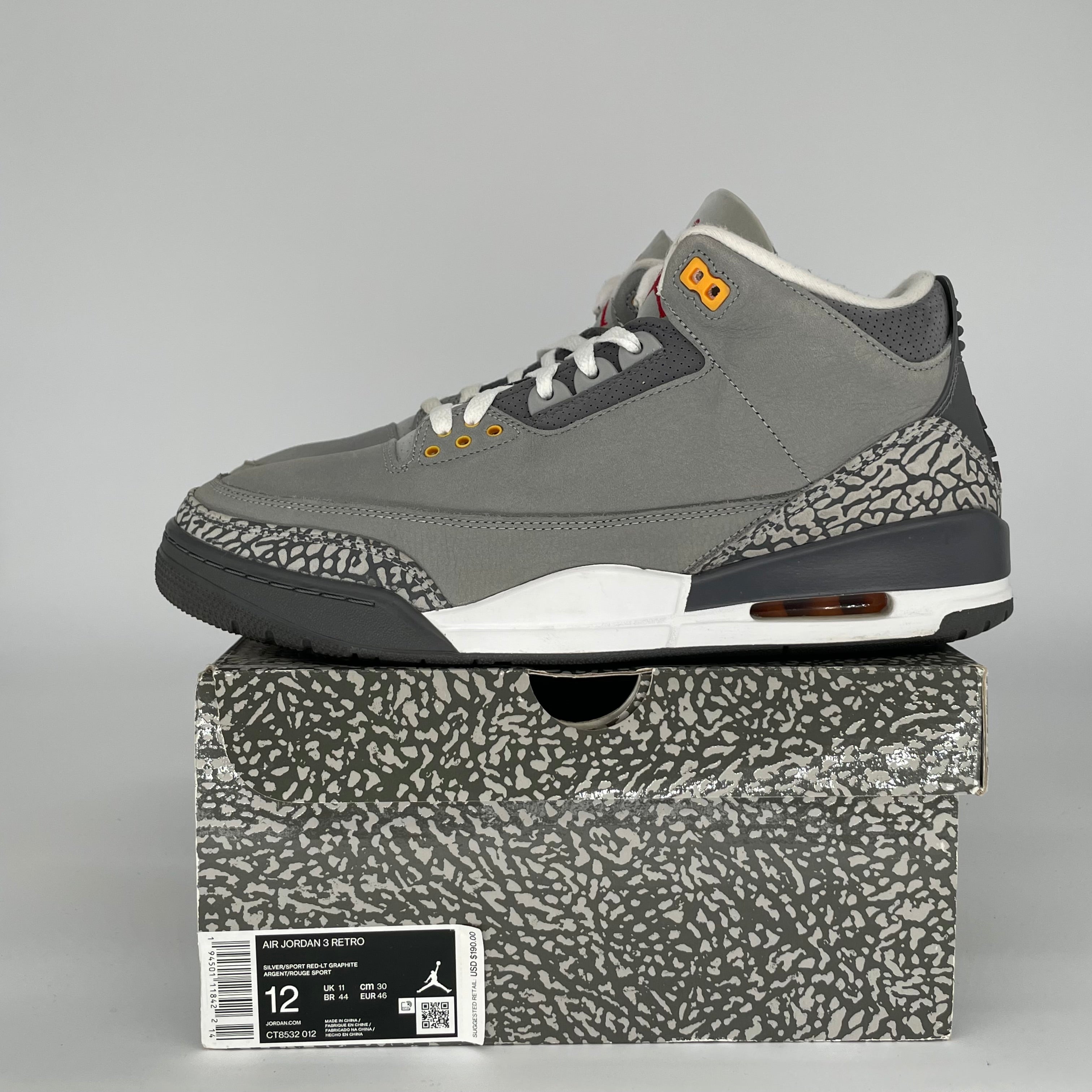 AIR JORDAN 3 COOL GREY SIZE 12 CT8532-012