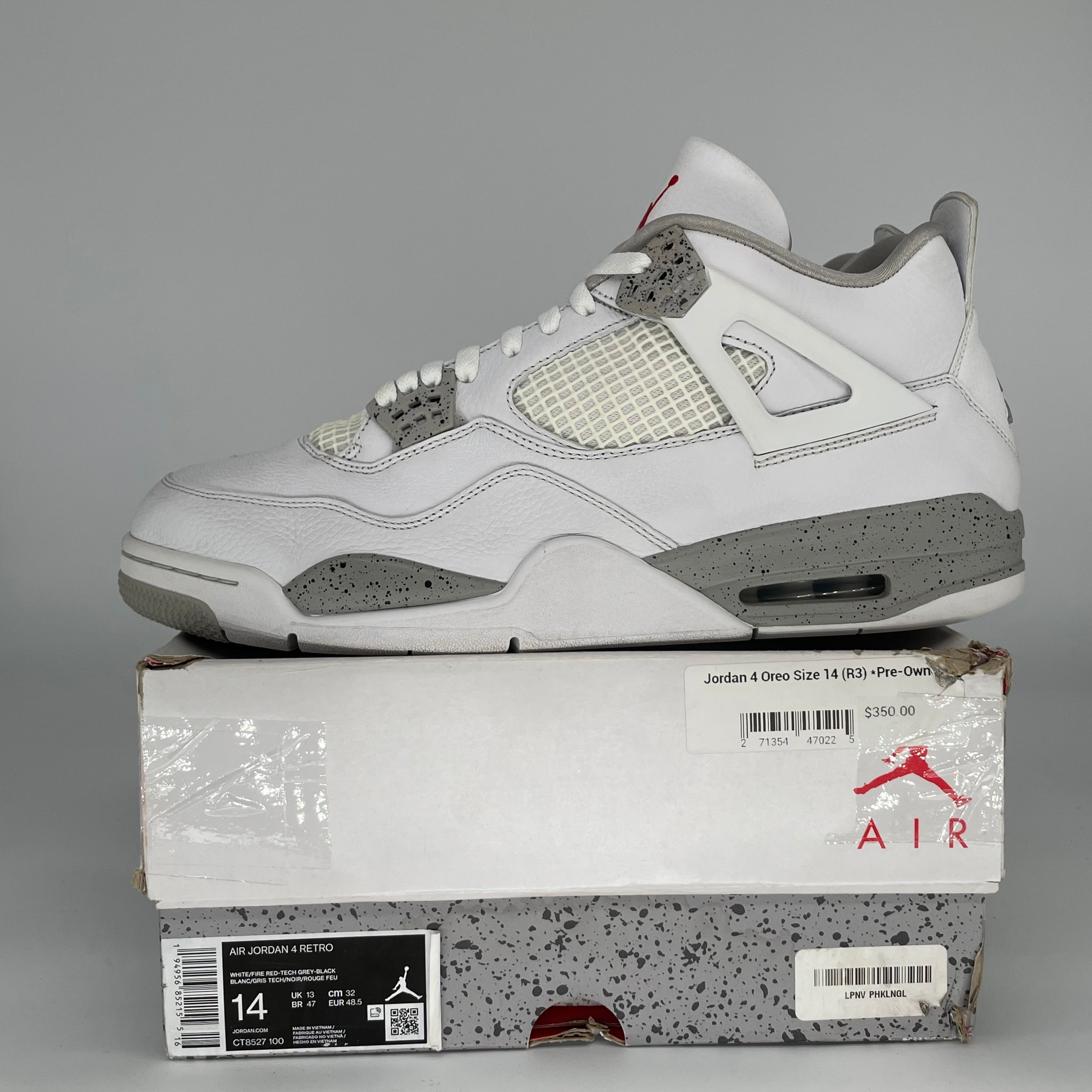 AIR JORDAN 4 WHITE OREO SIZE 14 CT8527-100