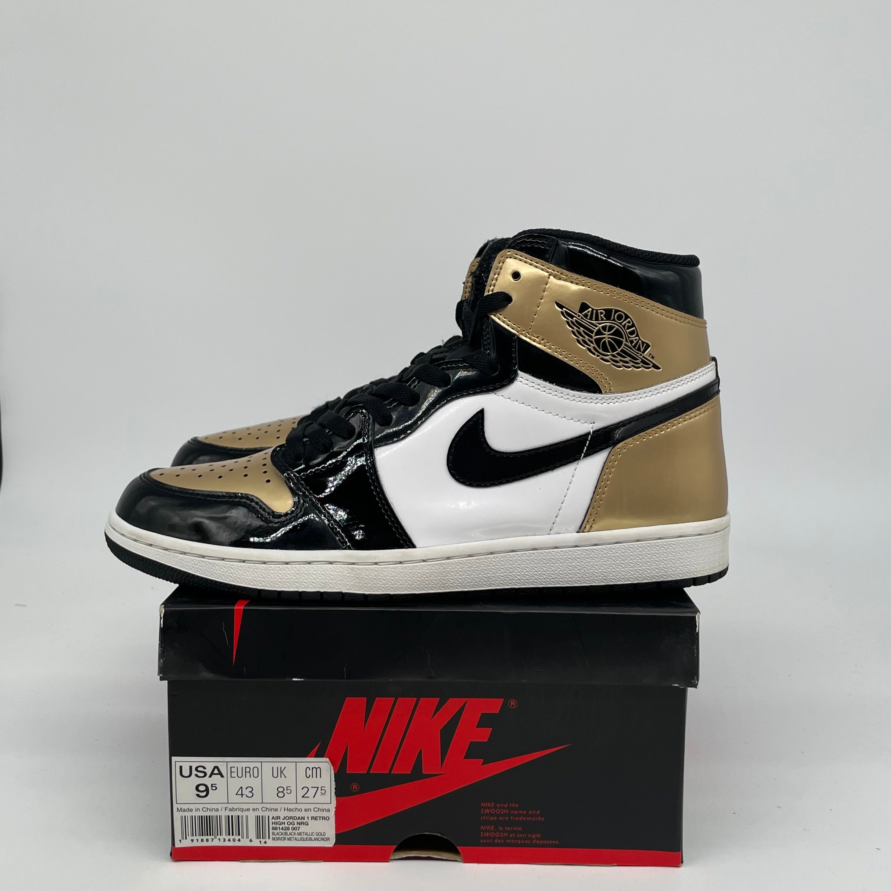 AIR JORDAN 1 PATENT GOLD TOE SIZE 9.5 861428-007