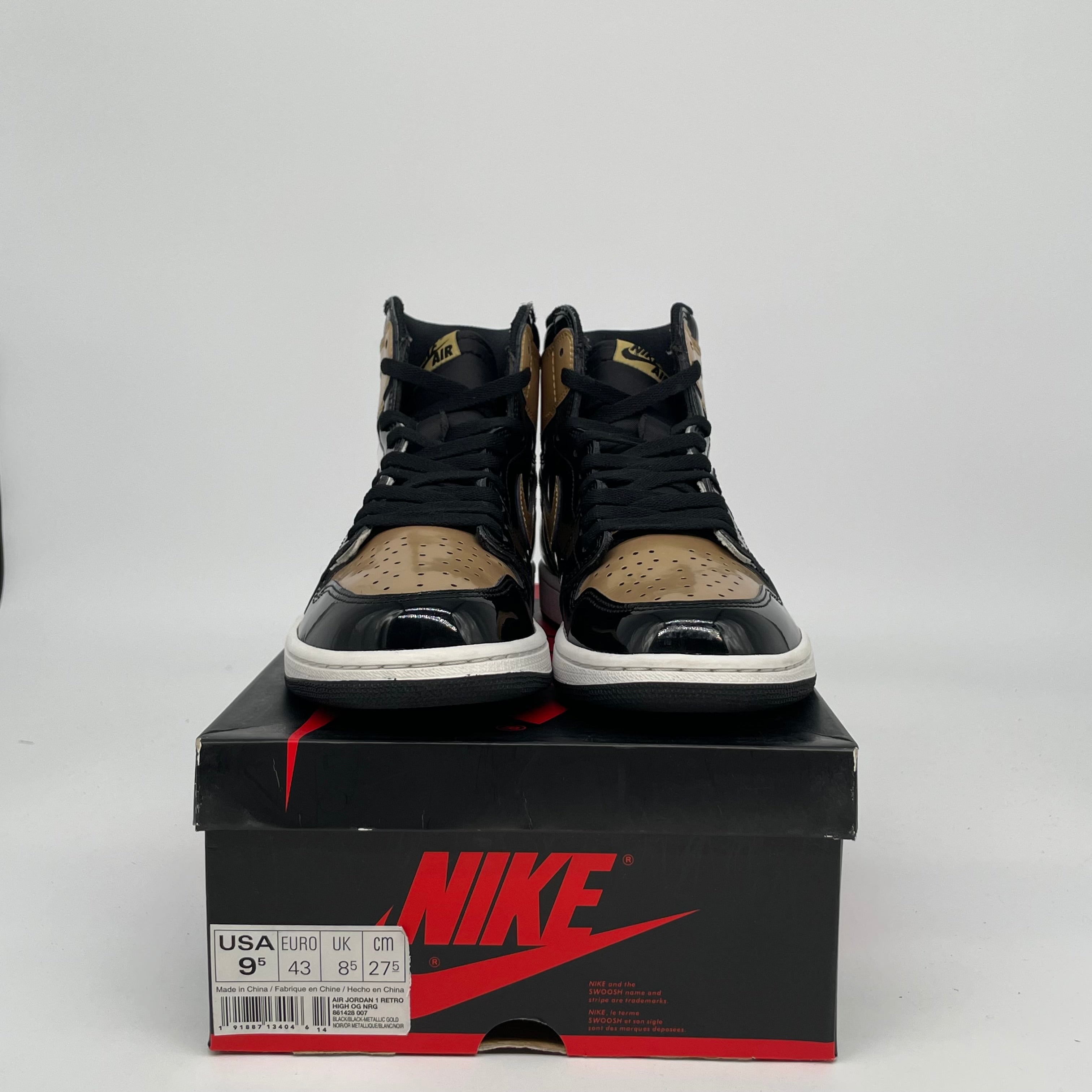 AIR JORDAN 1 PATENT GOLD TOE SIZE 9.5 861428-007