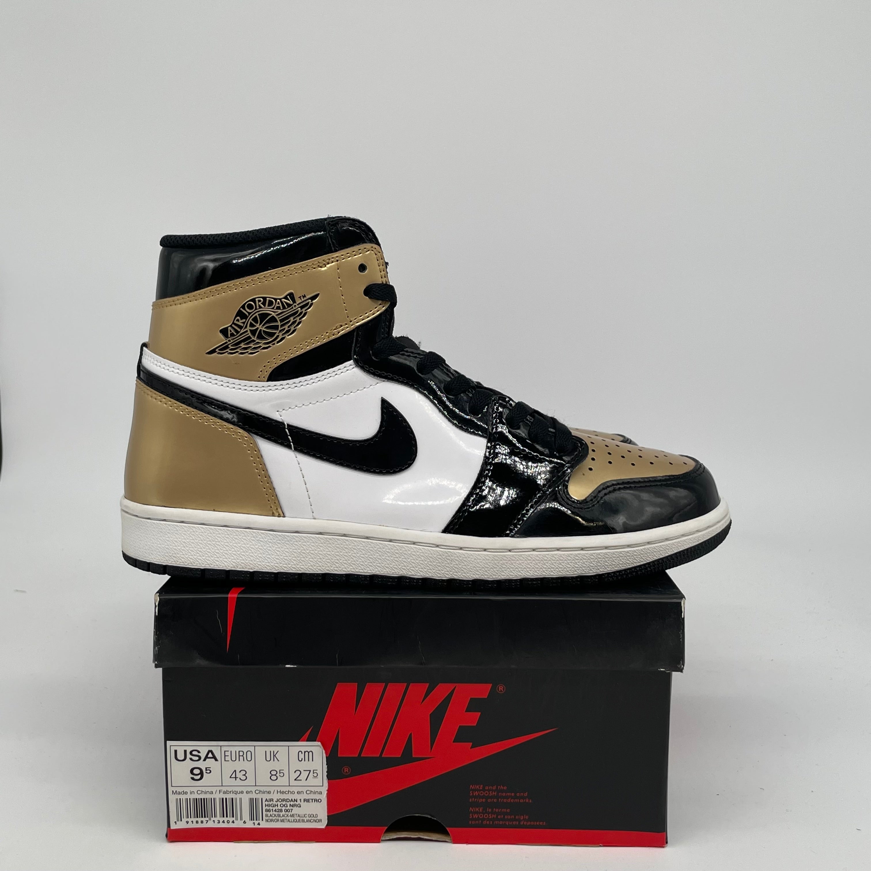 AIR JORDAN 1 PATENT GOLD TOE SIZE 9.5 861428-007