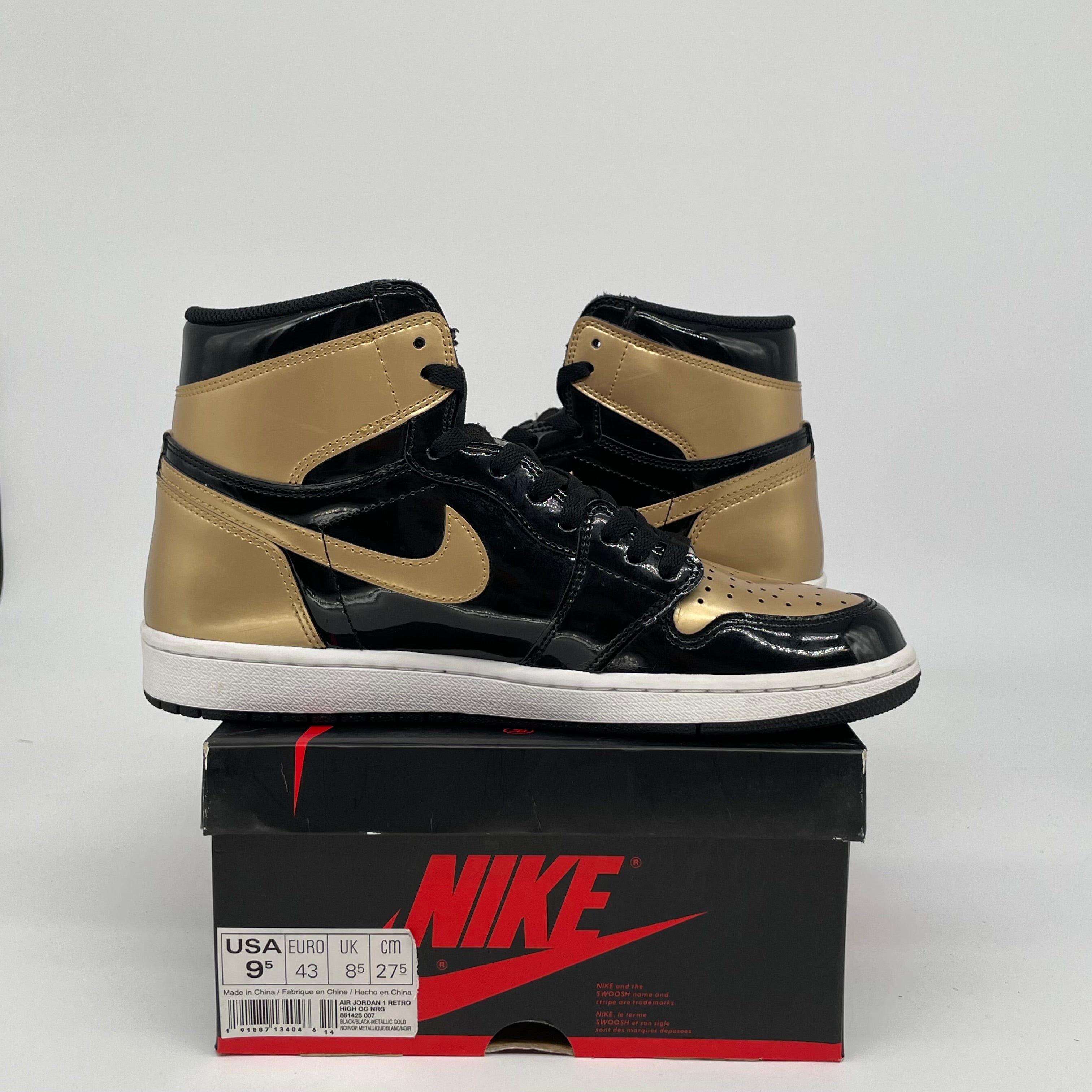 AIR JORDAN 1 PATENT GOLD TOE SIZE 9.5 861428-007