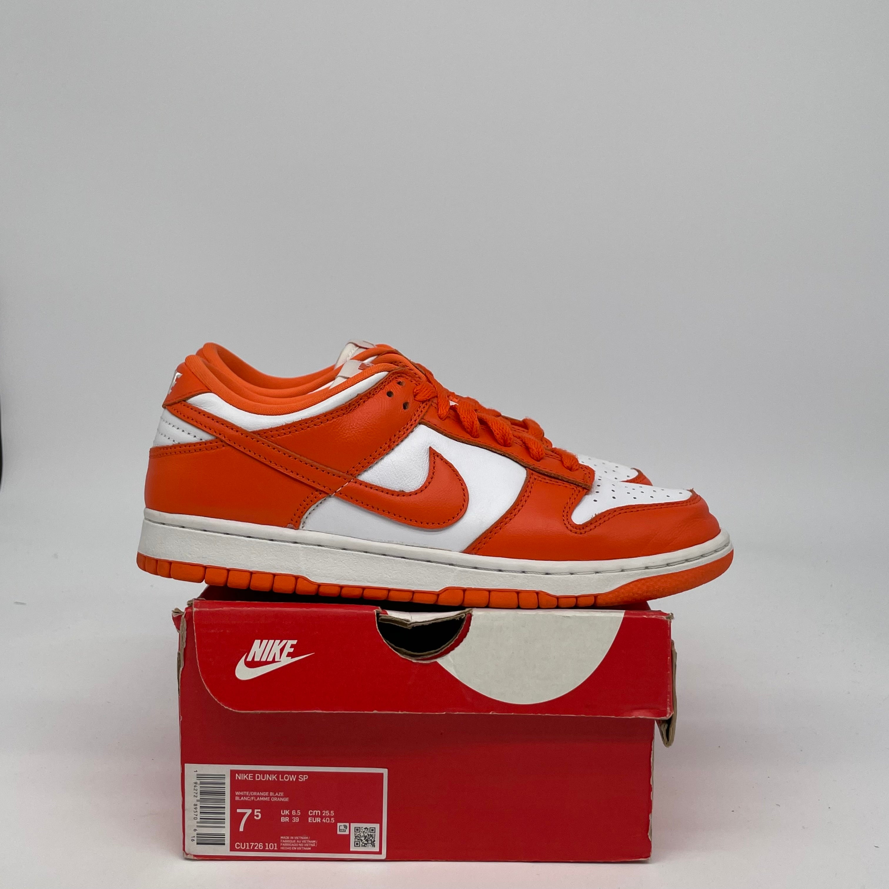 NIKE DUNK LOW SYRACUSE SIZE 7.5 CU1726-101