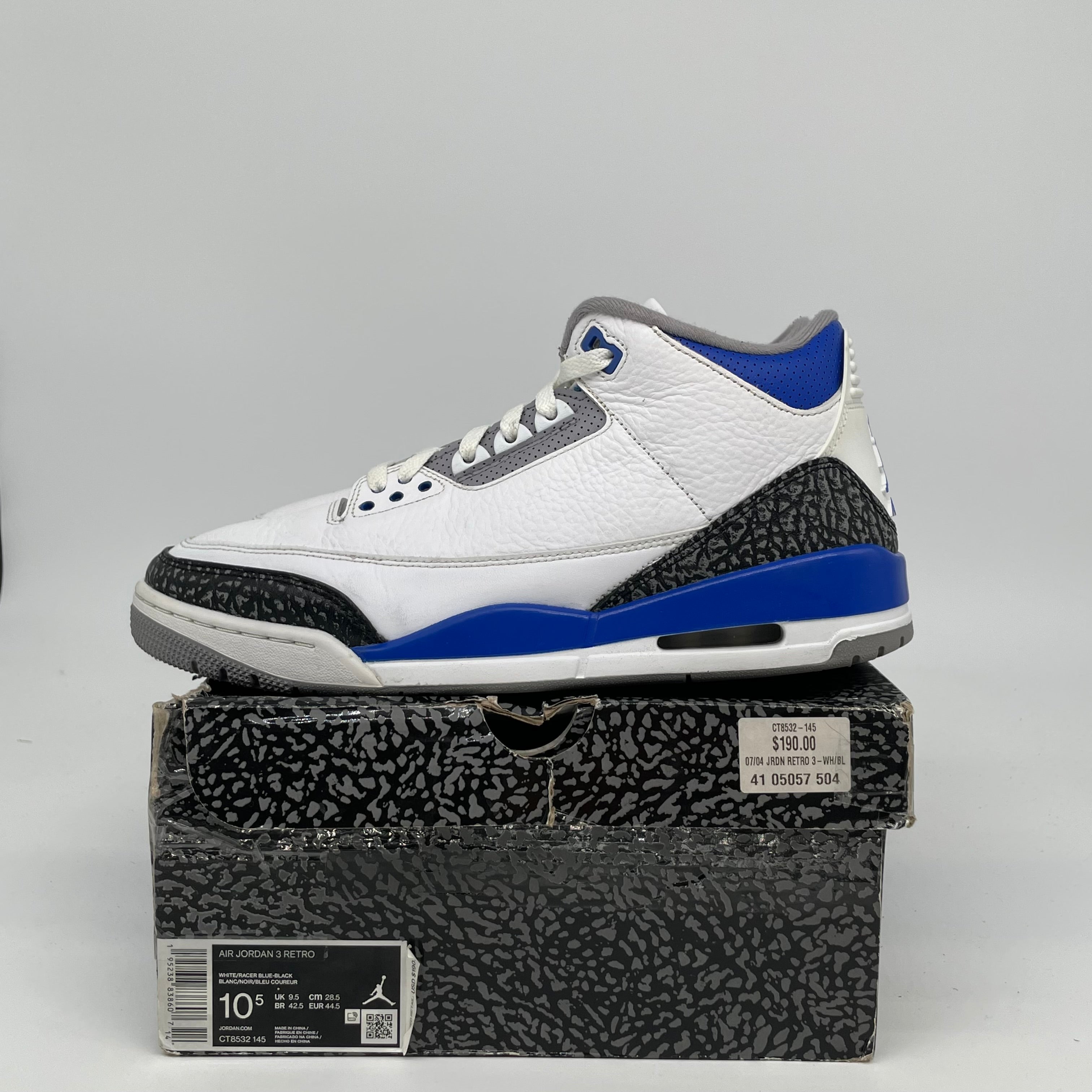 AIR JORDAN 3 RACER BLUE SIZE 10.5 CT8532-145