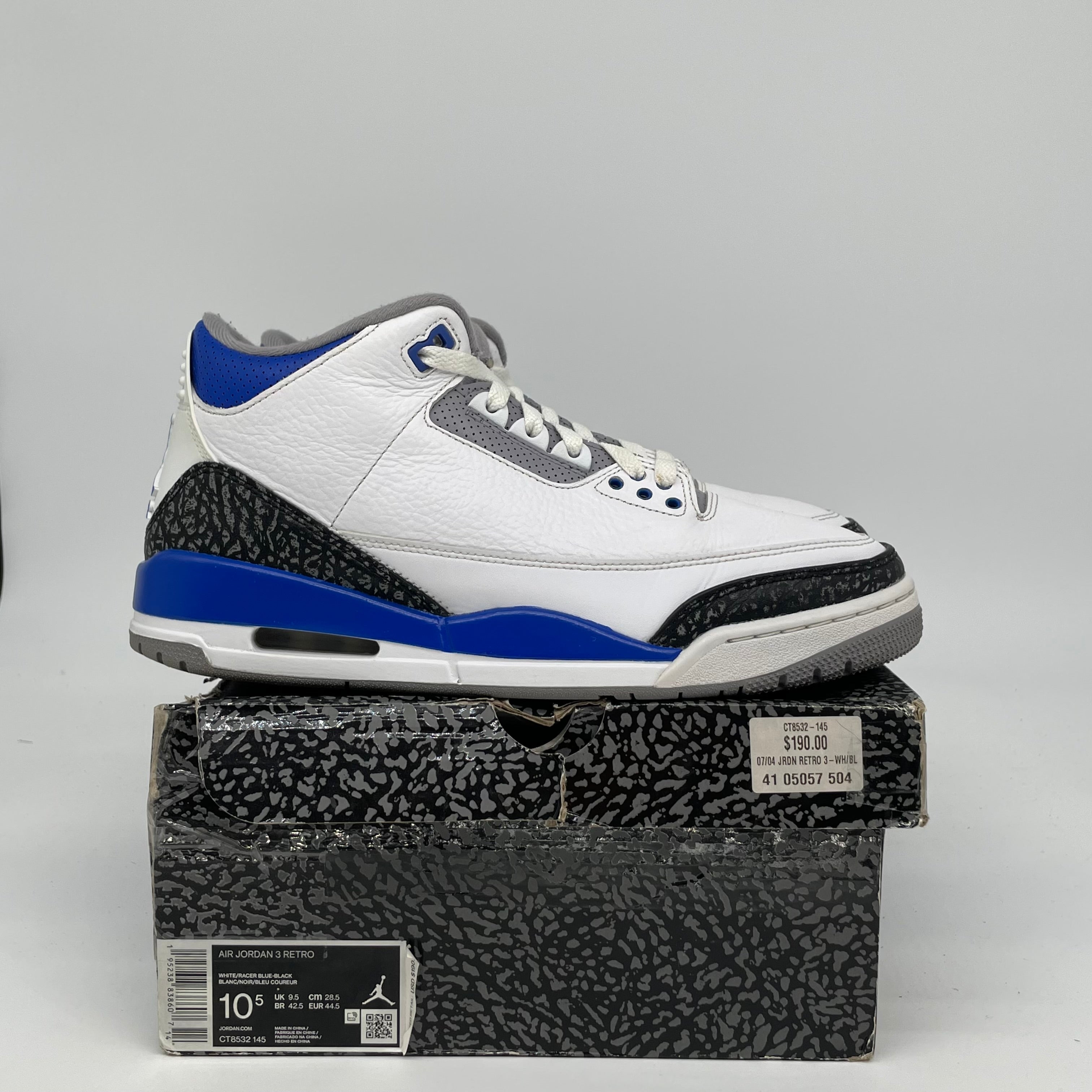 AIR JORDAN 3 RACER BLUE SIZE 10.5 CT8532-145