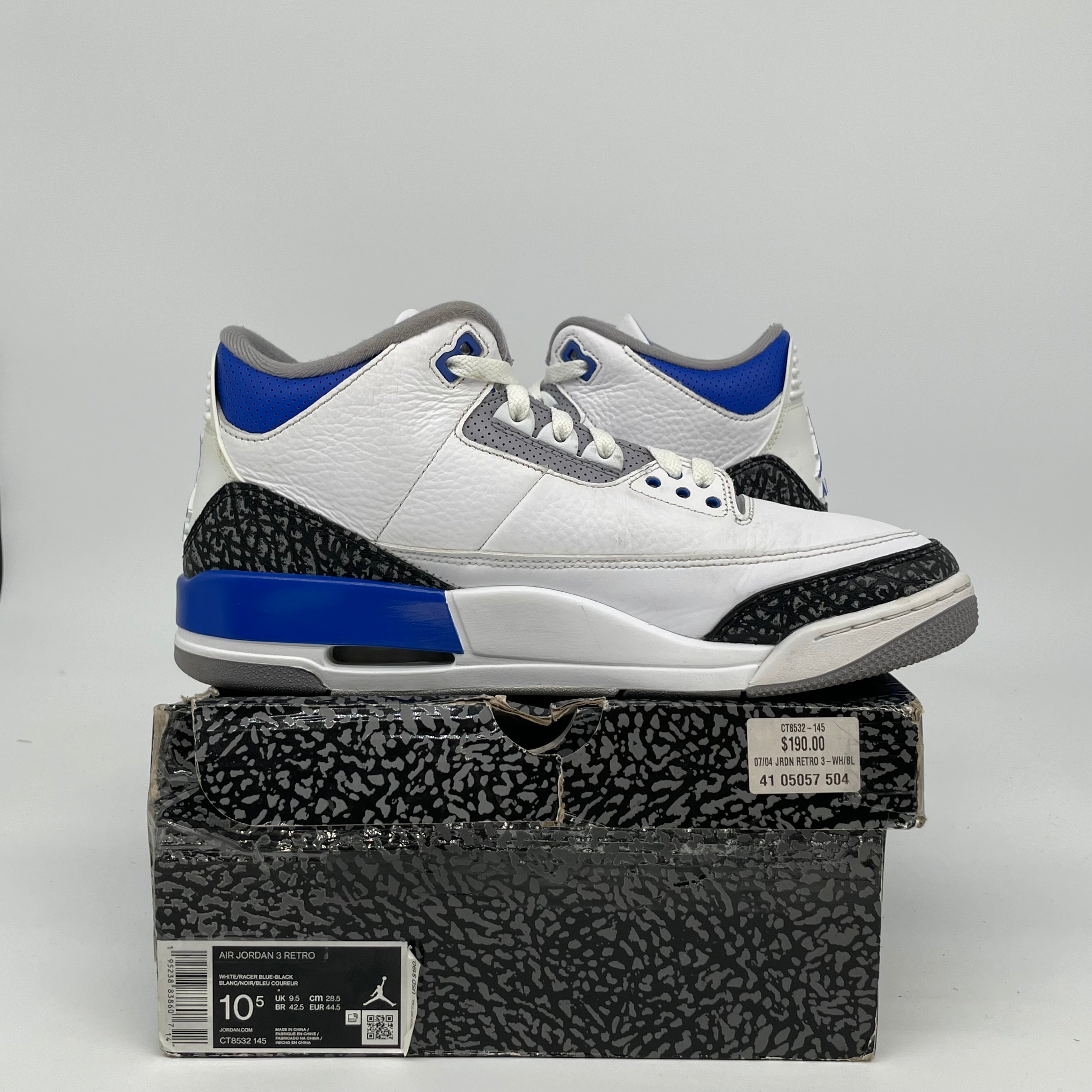 AIR JORDAN 3 RACER BLUE SIZE 10.5 CT8532-145