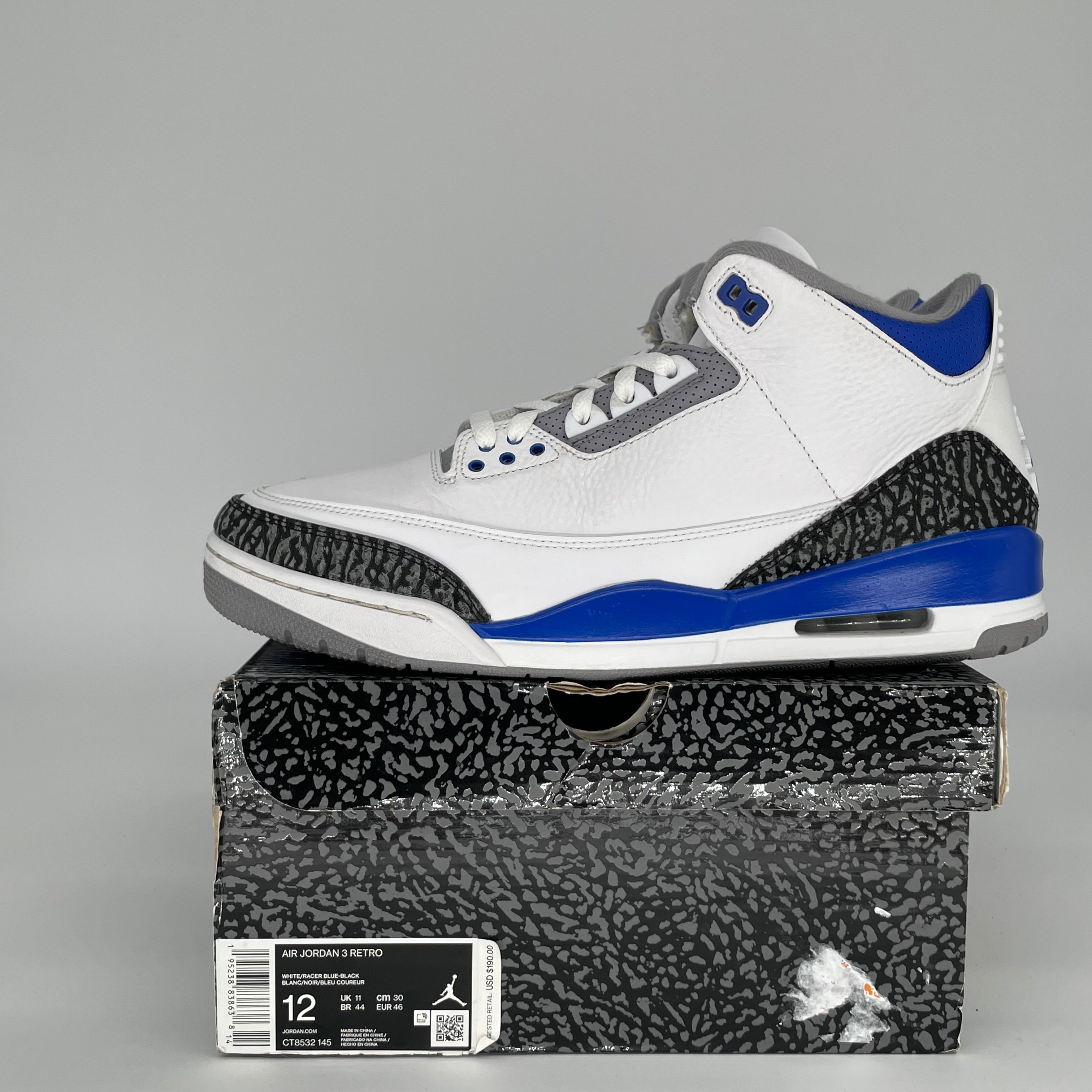 AIR JORDAN 3 RACER BLUE SIZE 12 CT8532-145