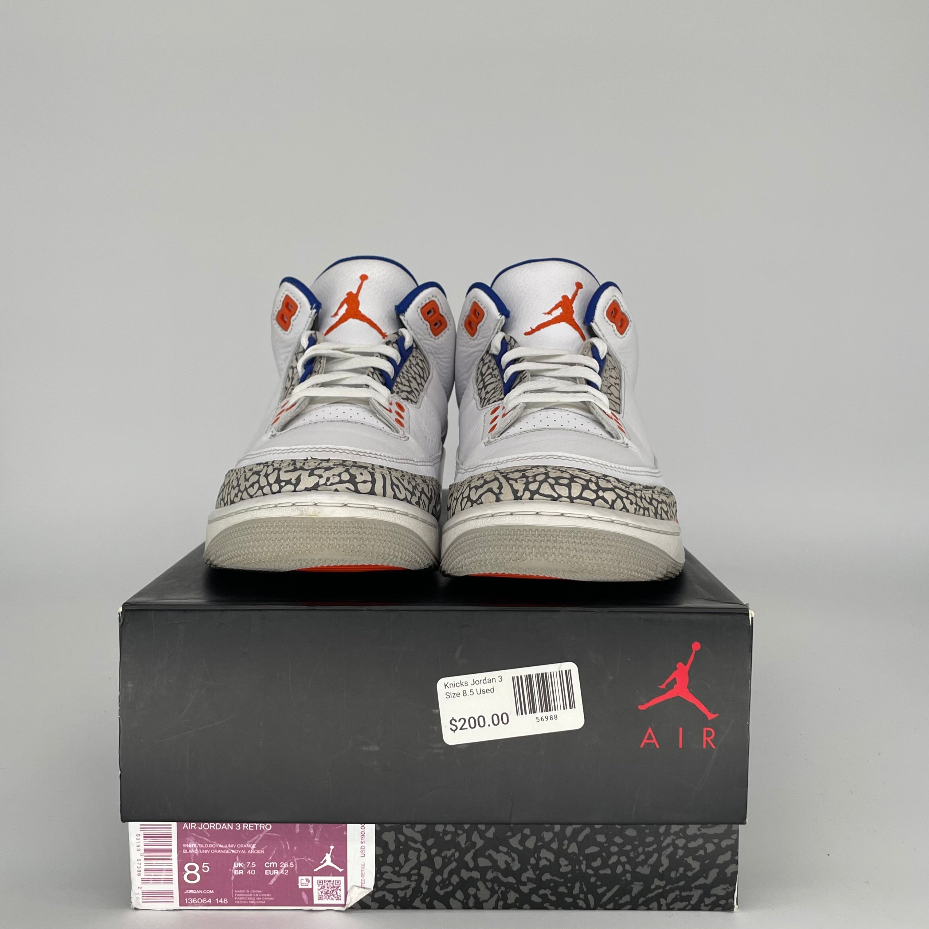 AIR JORDAN 3 KNICKS SIZE 8.5 136064-148