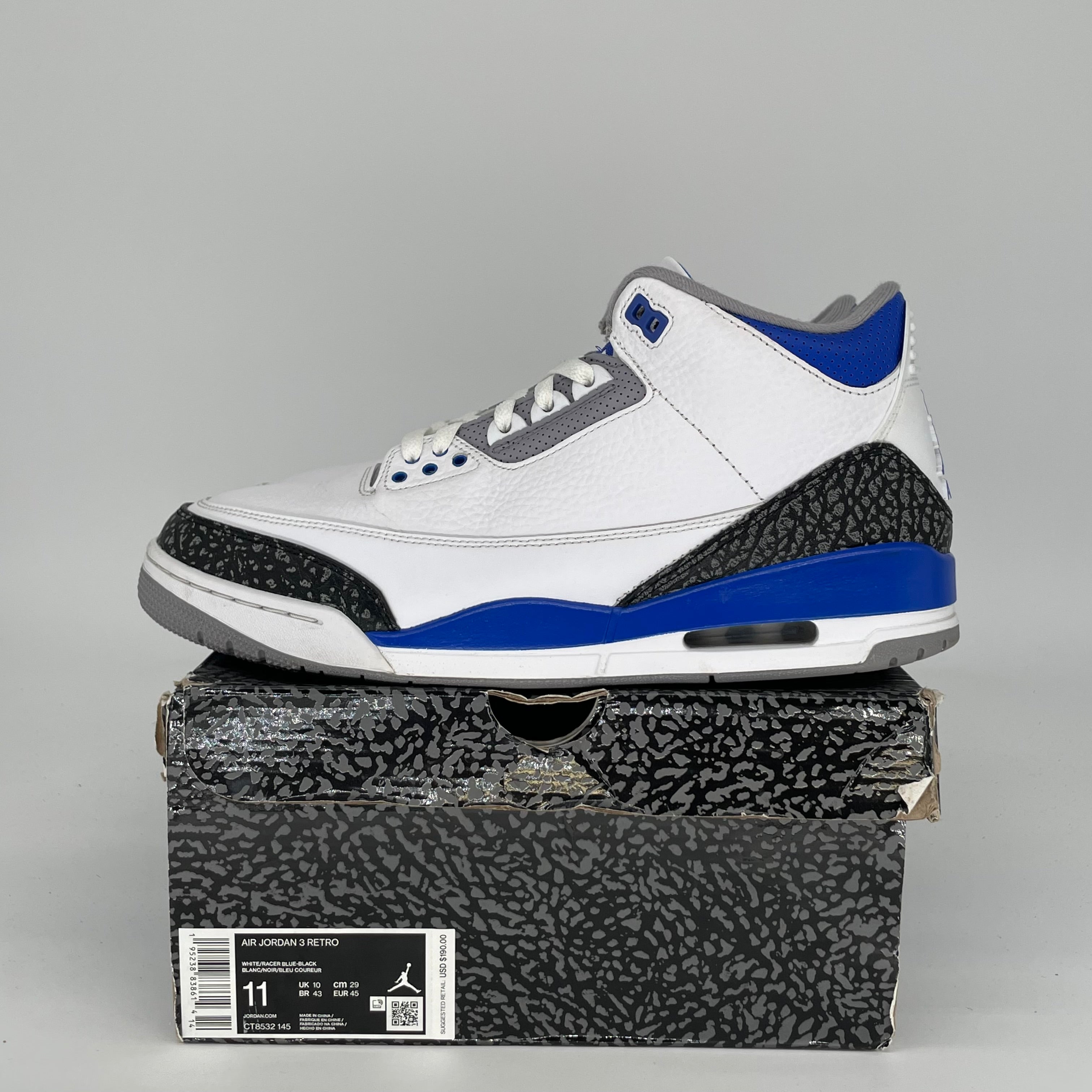 AIR JORDAN 3 RACER BLUE SIZE 11 CT8532-145