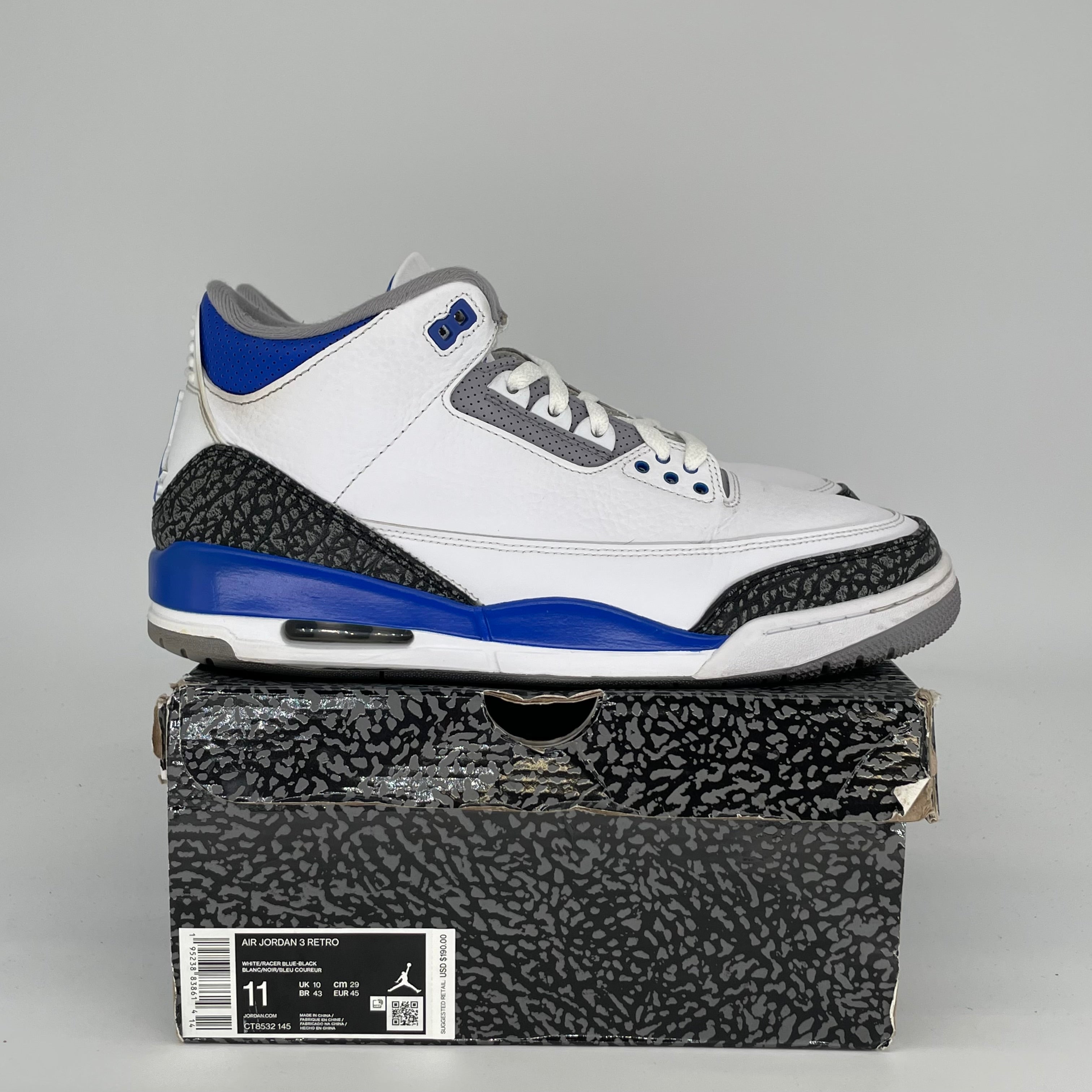 AIR JORDAN 3 RACER BLUE SIZE 11 CT8532-145