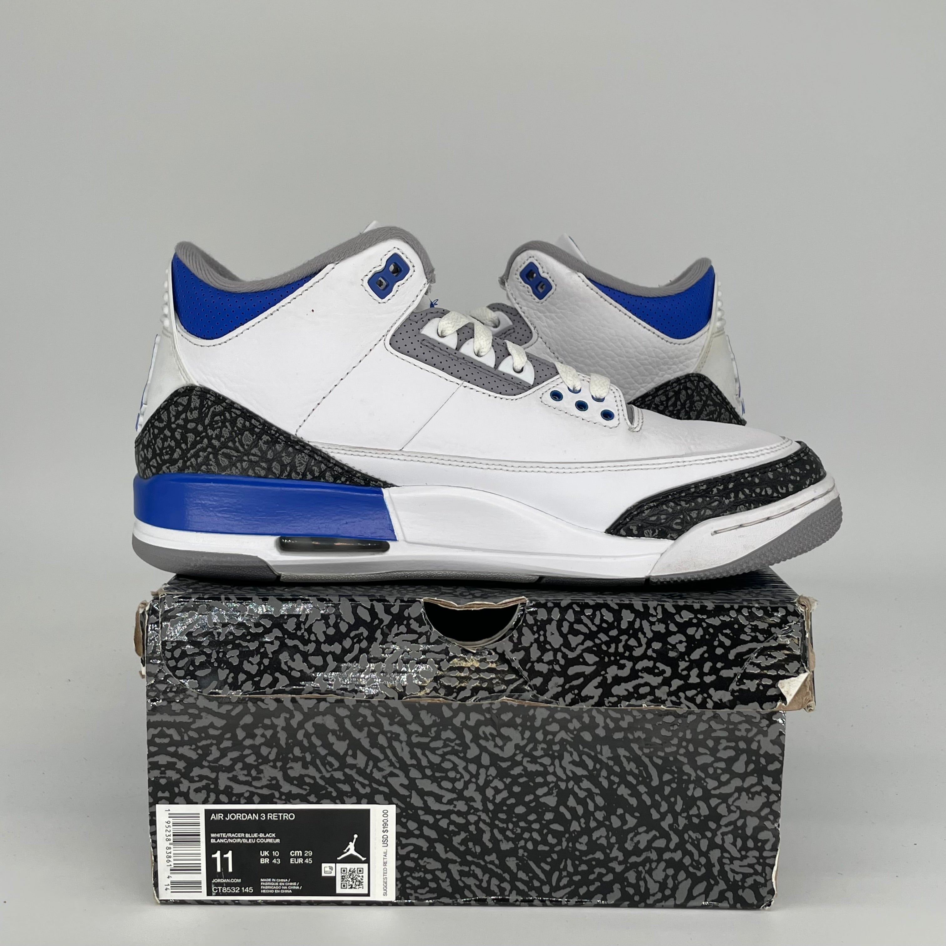 AIR JORDAN 3 RACER BLUE SIZE 11 CT8532-145