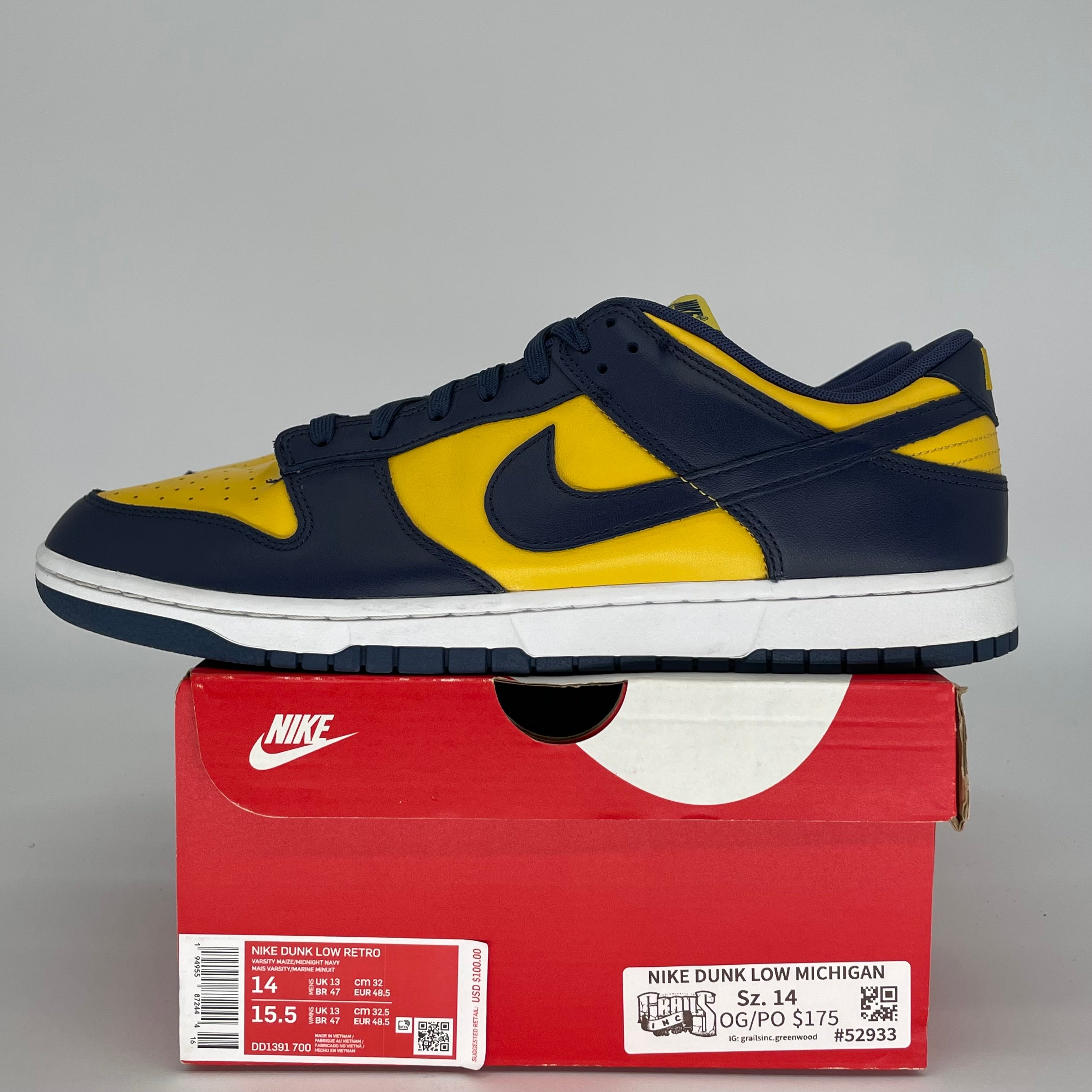 NIKE DUNK LOW MICHIGAN SIZE 14 DD1391-700