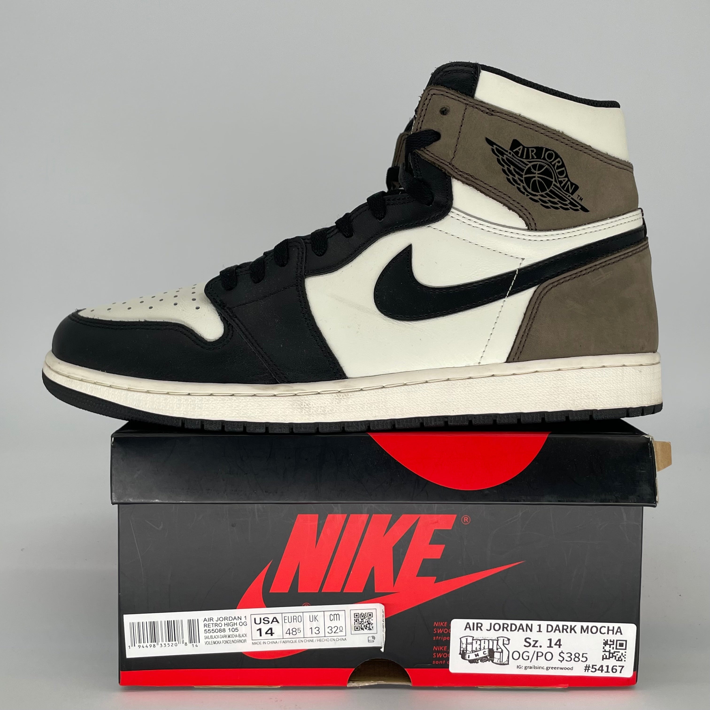 AIR JORDAN 1 DARK MOCHA SIZE 14 555088-105