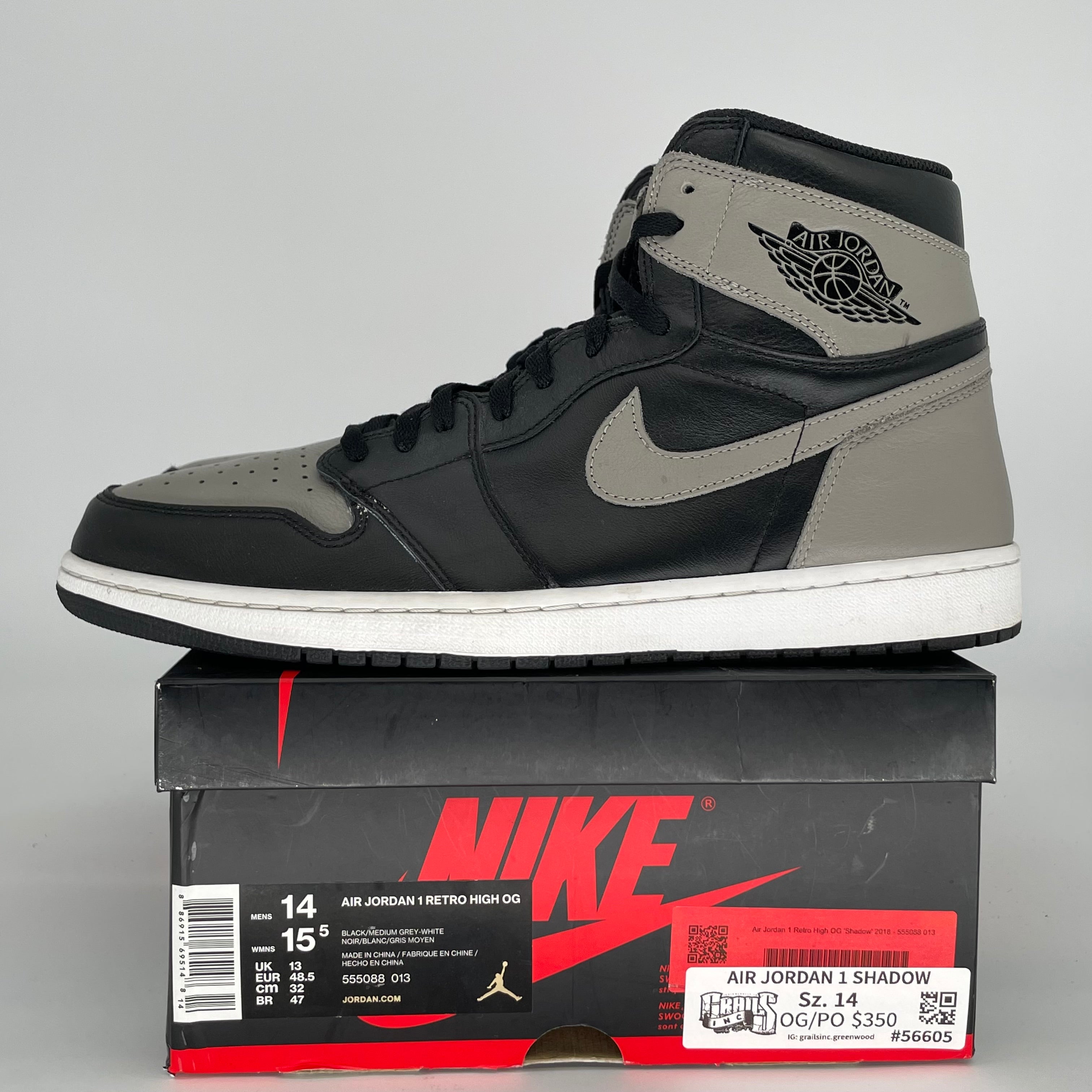 AIR JORDAN 1 SHADOW SIZE 14 555088-013