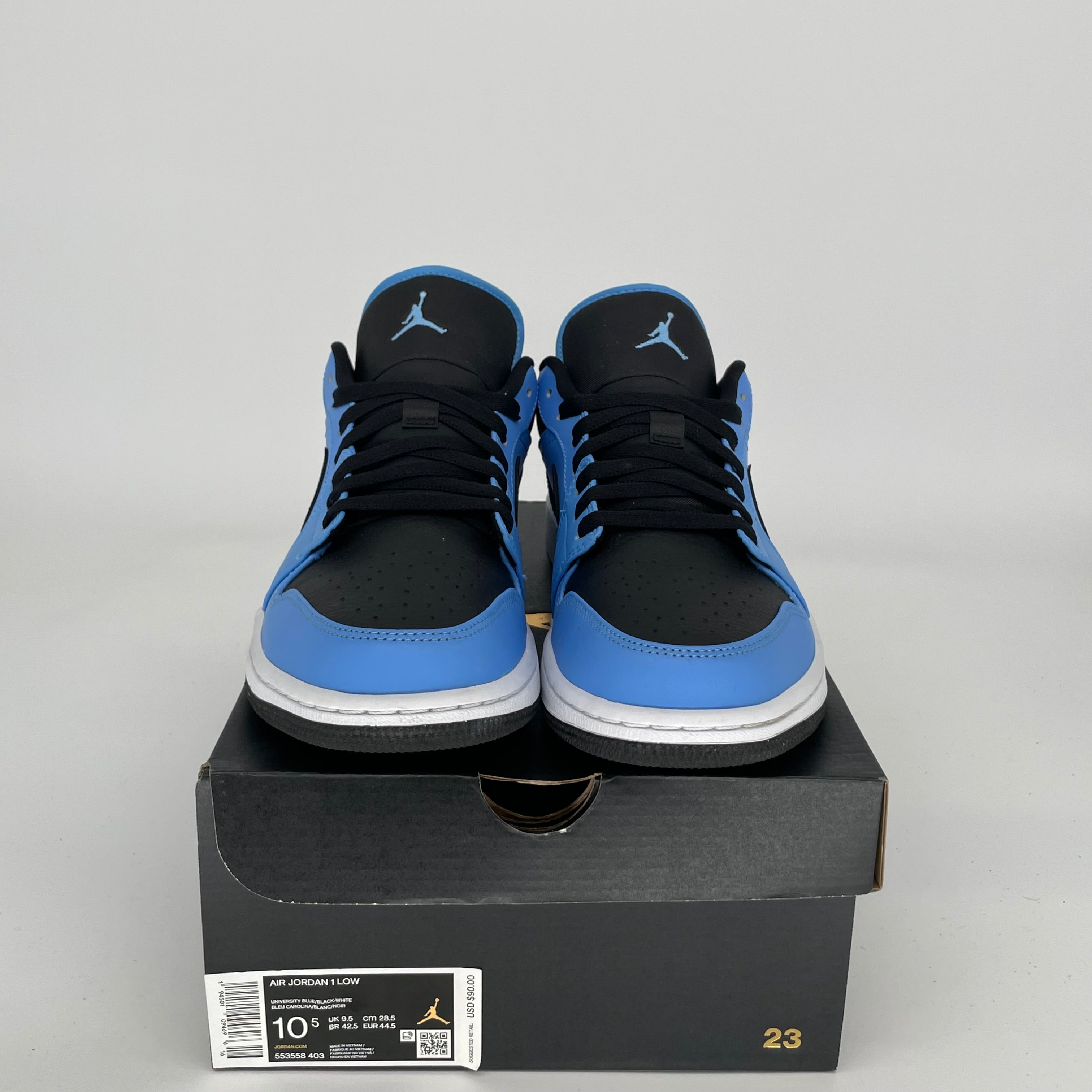 AIR JORDAN 1 LOW UNIVERSITY BLUE BLACK SIZE 10.5 553558-403