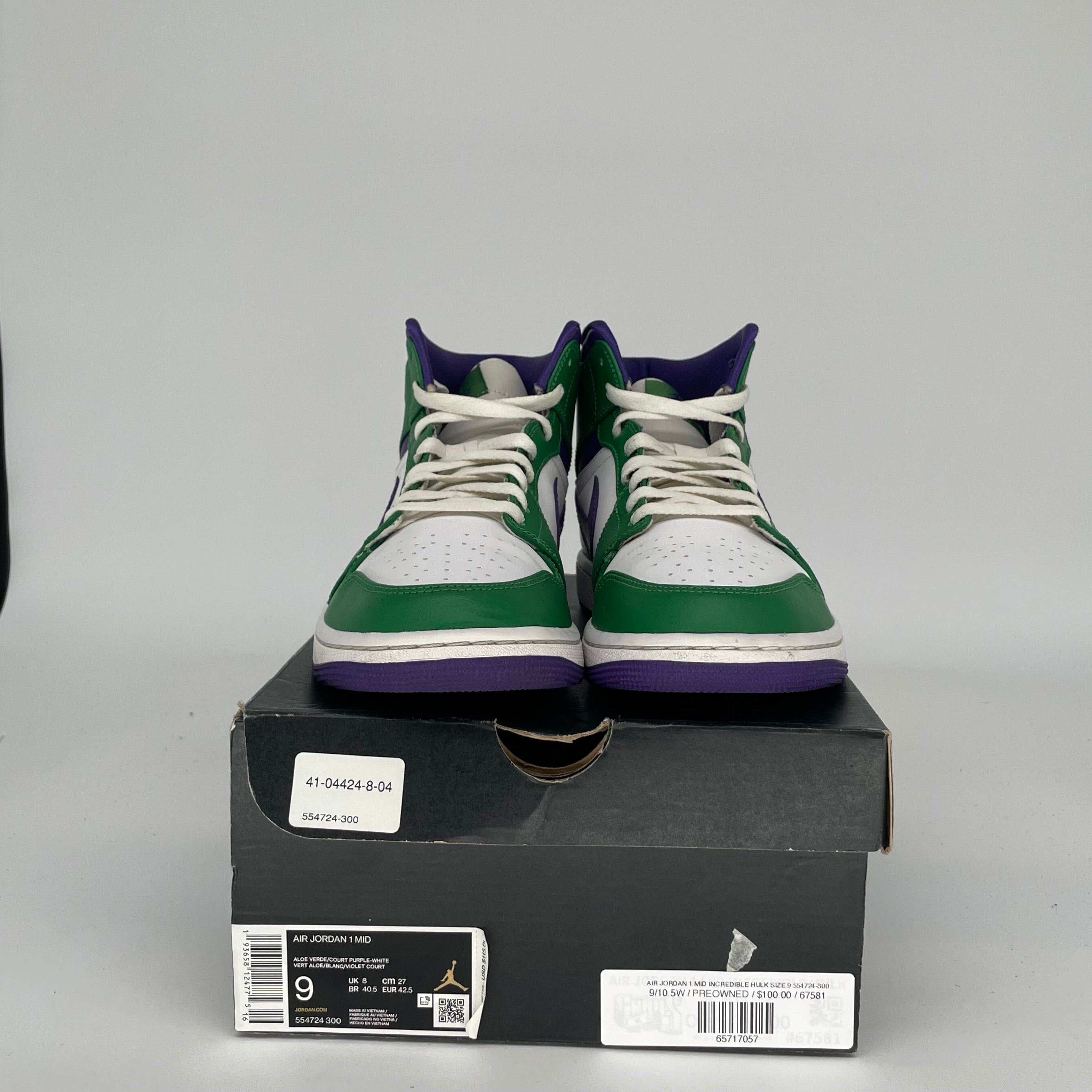 AIR JORDAN 1 MID INCREDIBLE HULK SIZE 9 554724-300