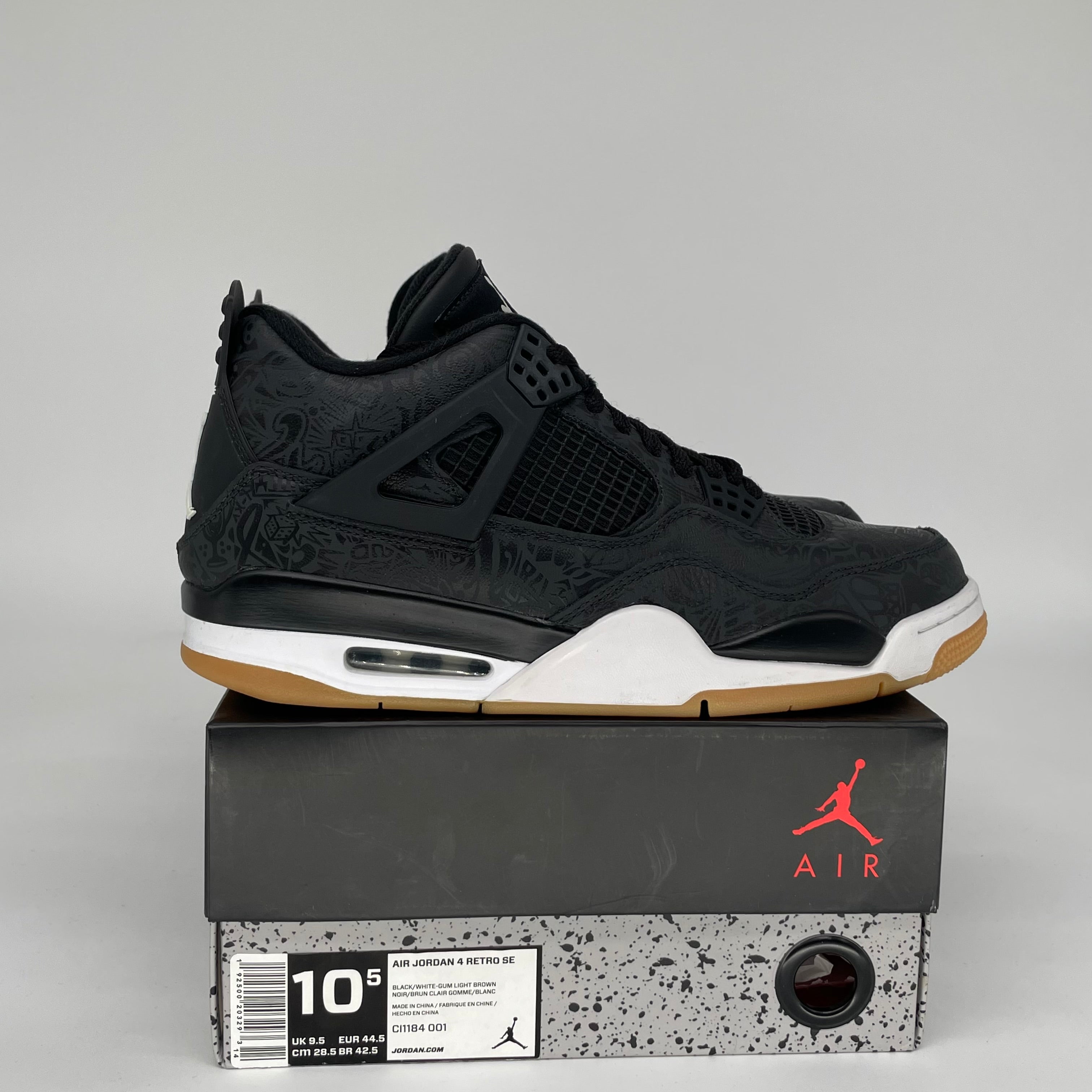 AIR JORDAN 4 LASER BLACK GUM SIZE 10.5 CI1184-001