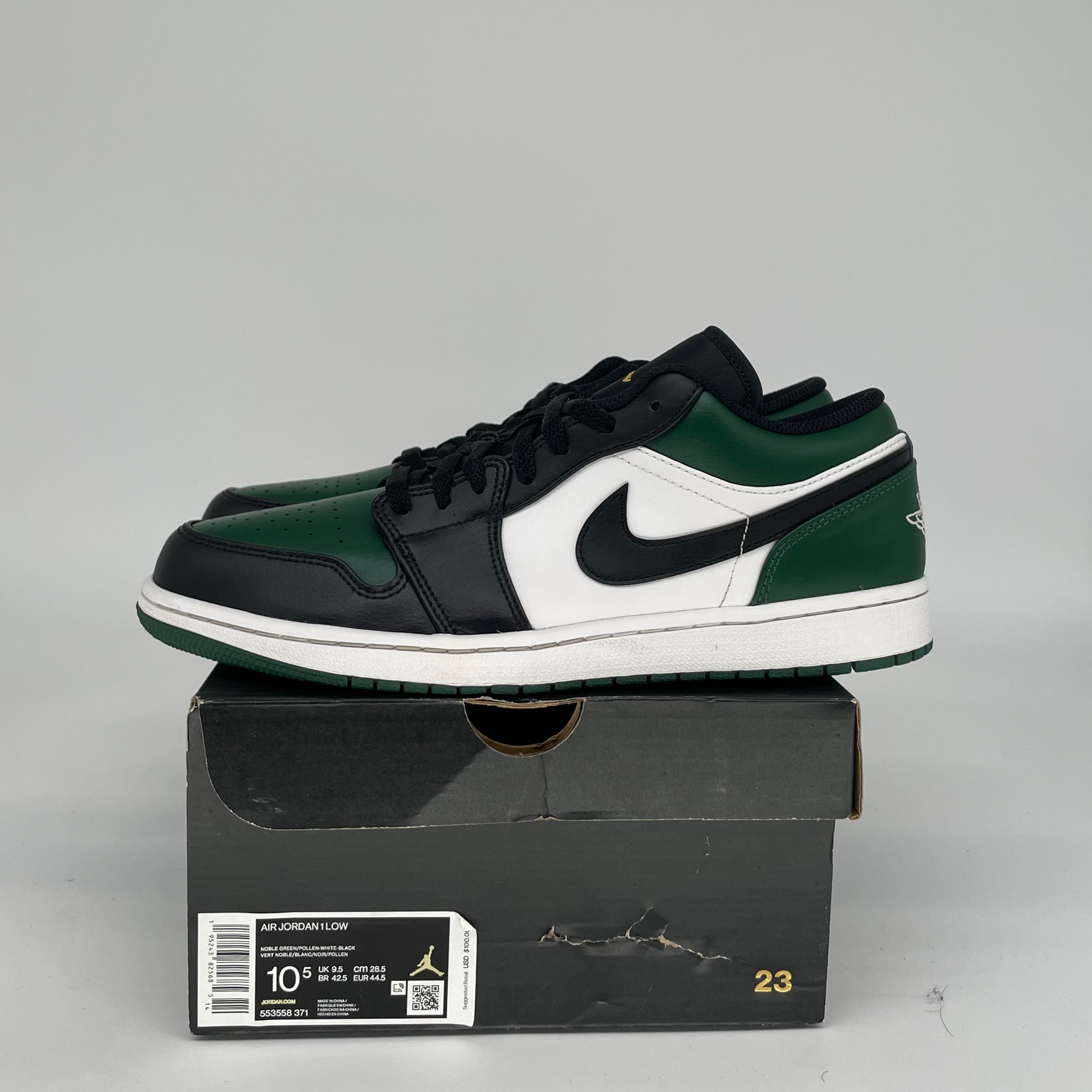 AIR JORDAN 1 LOW GREEN TOE SIZE 10.5 553558-371