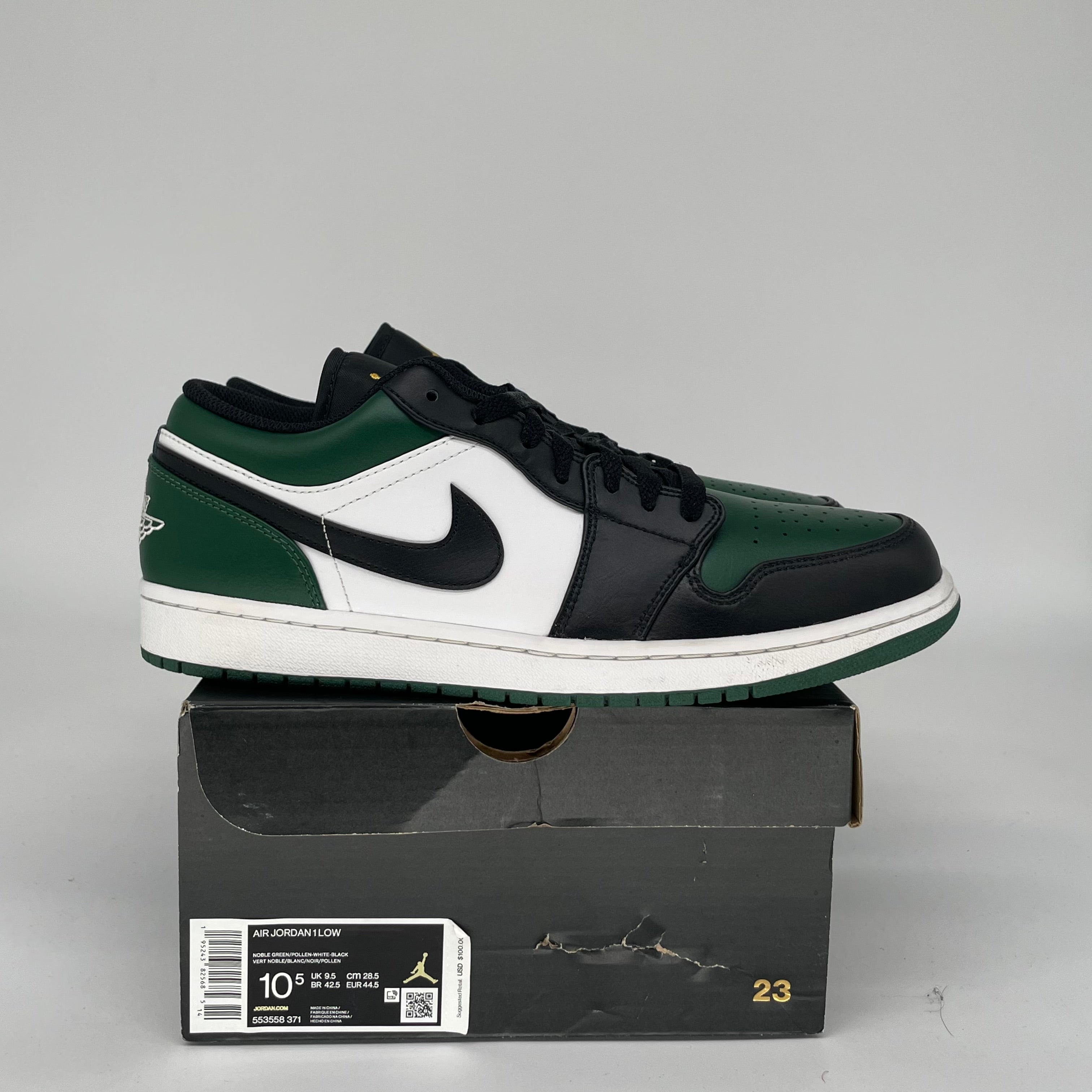 AIR JORDAN 1 LOW GREEN TOE SIZE 10.5 553558-371