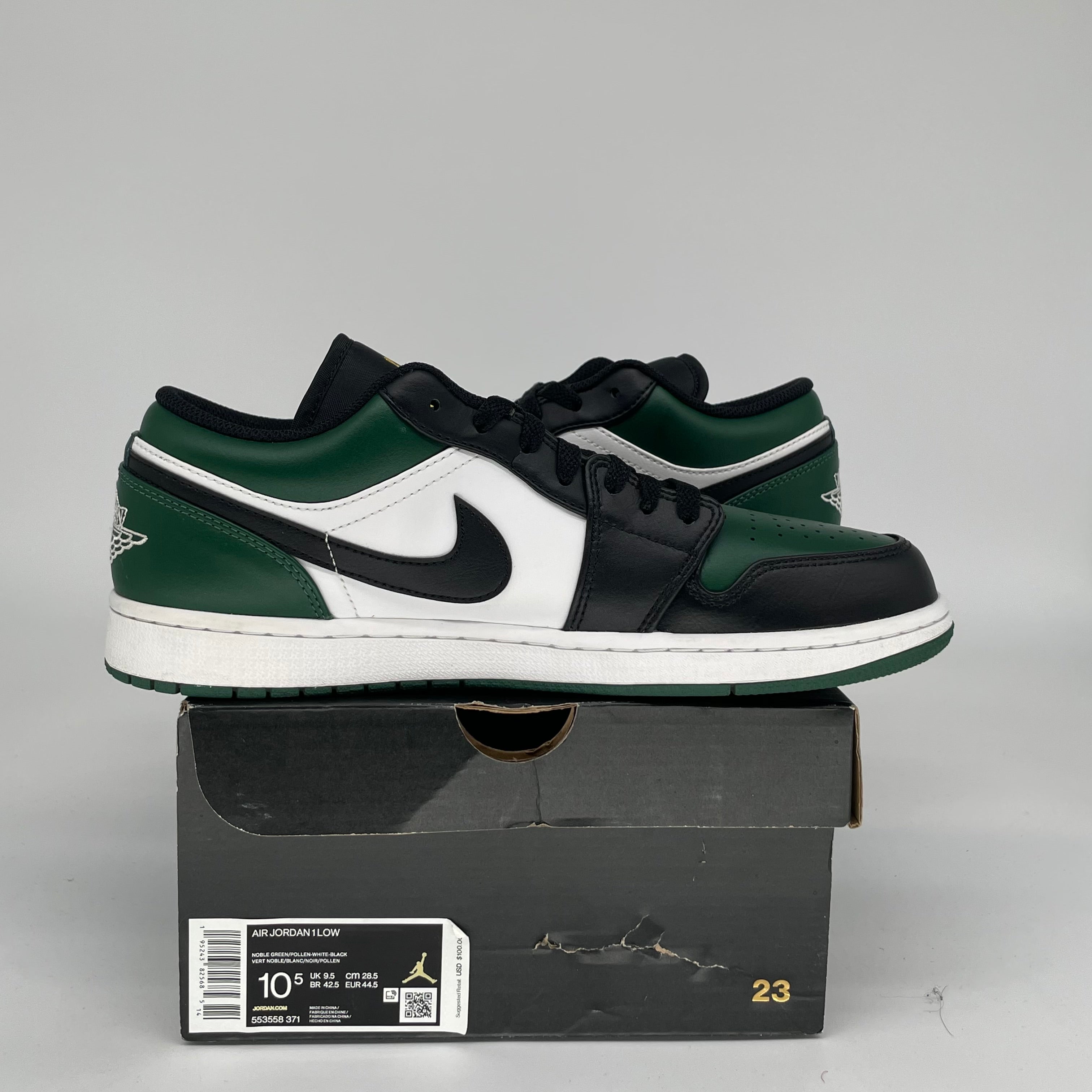 AIR JORDAN 1 LOW GREEN TOE SIZE 10.5 553558-371