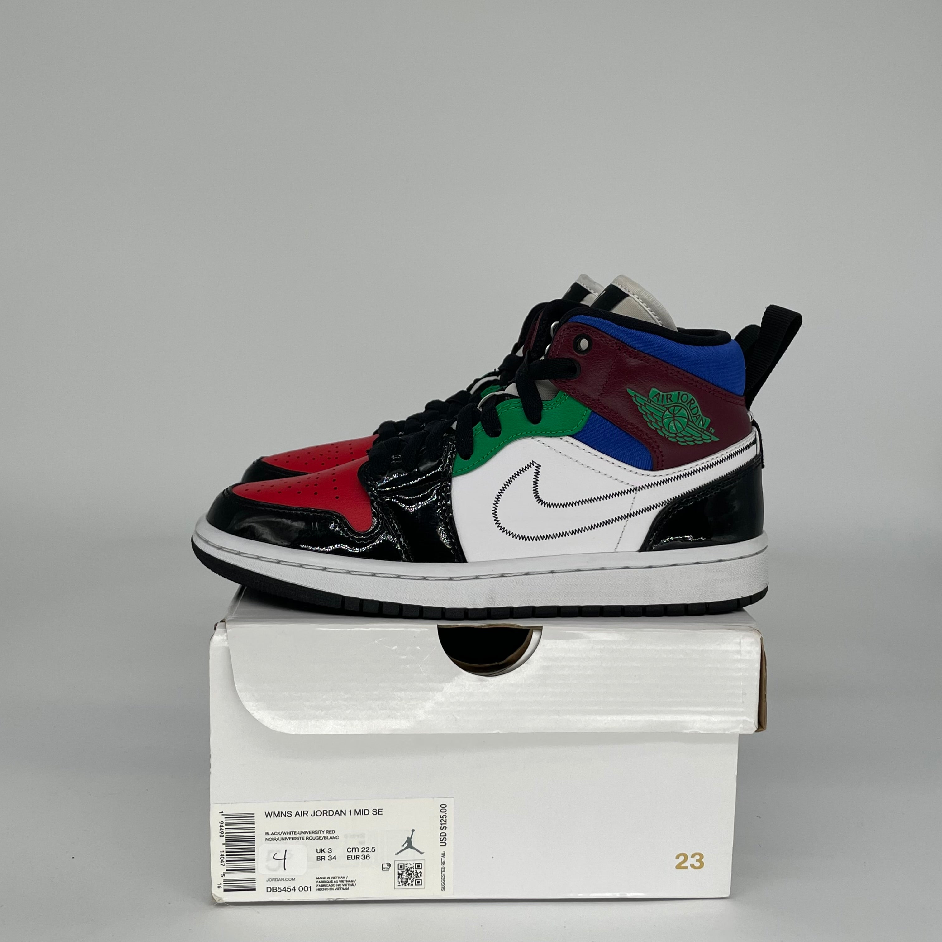 AIR JORDAN 1 MID BLACK WHITE MULTI-COLOR W SIZE 4/5.5W DB5454-001