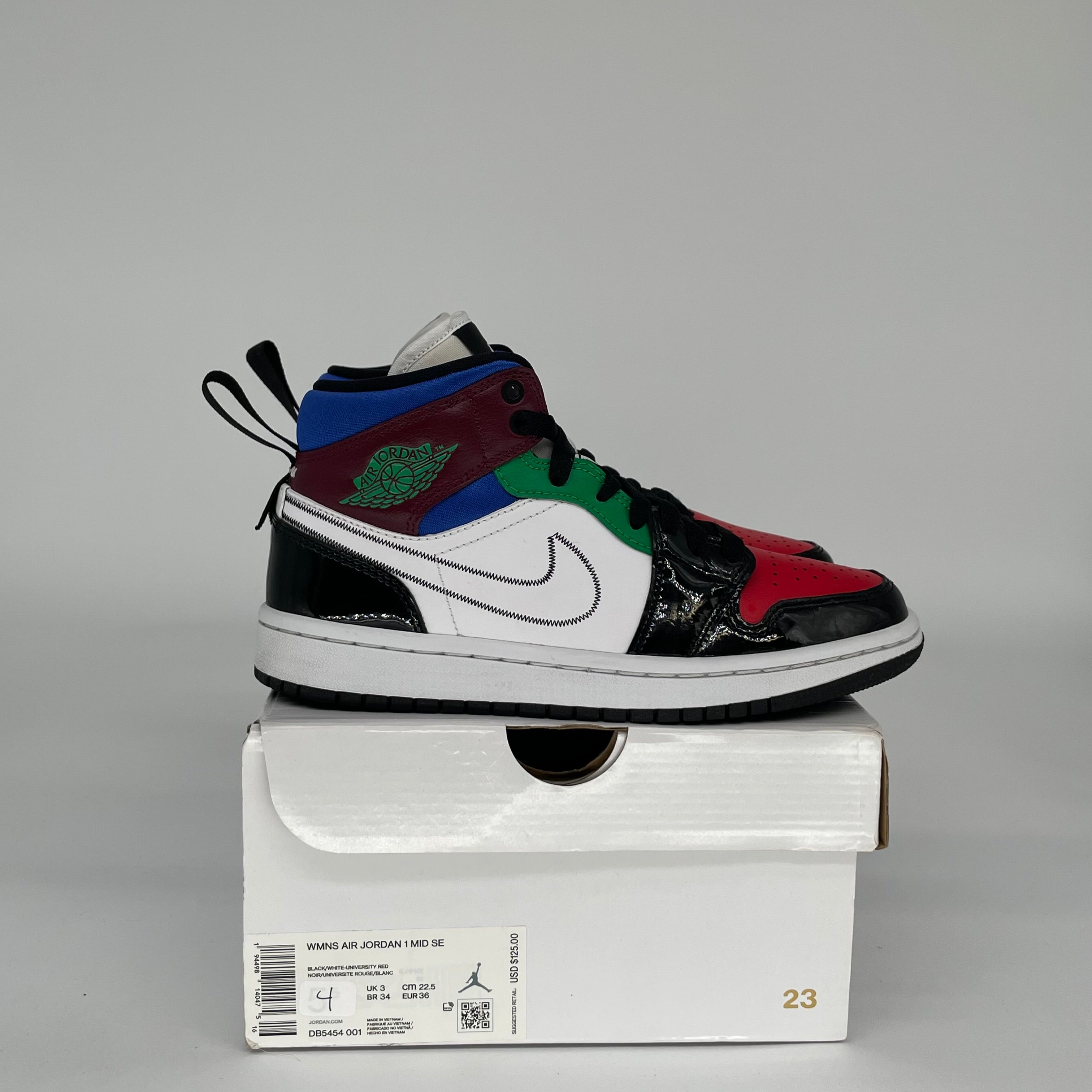 AIR JORDAN 1 MID BLACK WHITE MULTI-COLOR W SIZE 4/5.5W DB5454-001