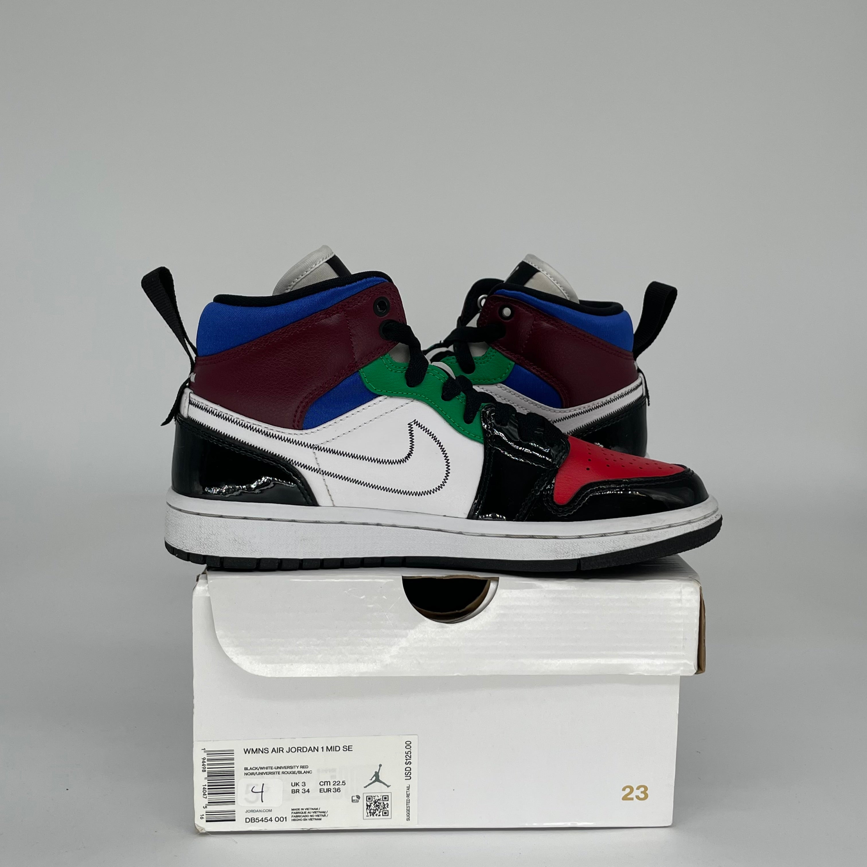 AIR JORDAN 1 MID BLACK WHITE MULTI-COLOR W SIZE 4/5.5W DB5454-001