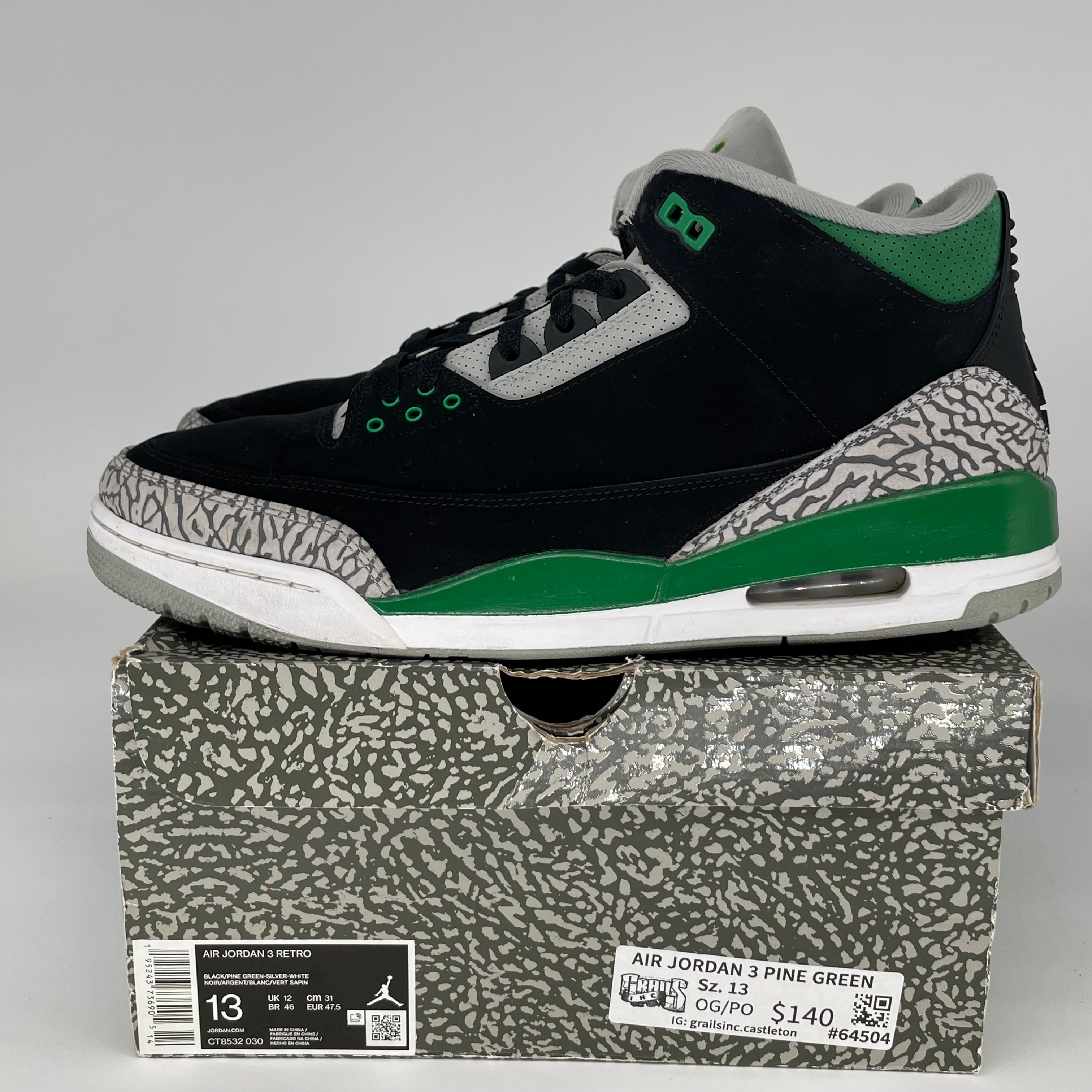 AIR JORDAN 3 PINE GREEN SIZE 13 CT8532-030