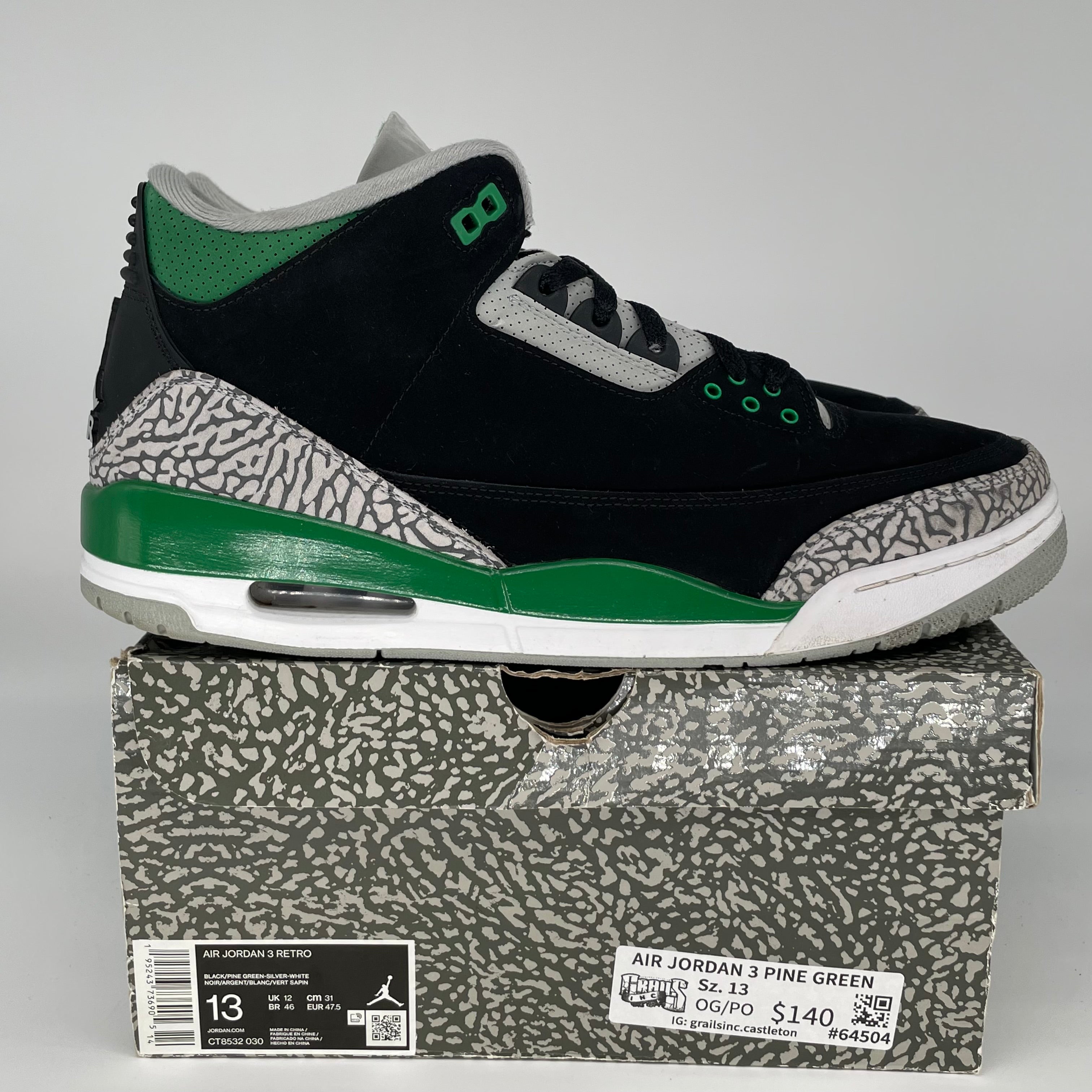 AIR JORDAN 3 PINE GREEN SIZE 13 CT8532-030