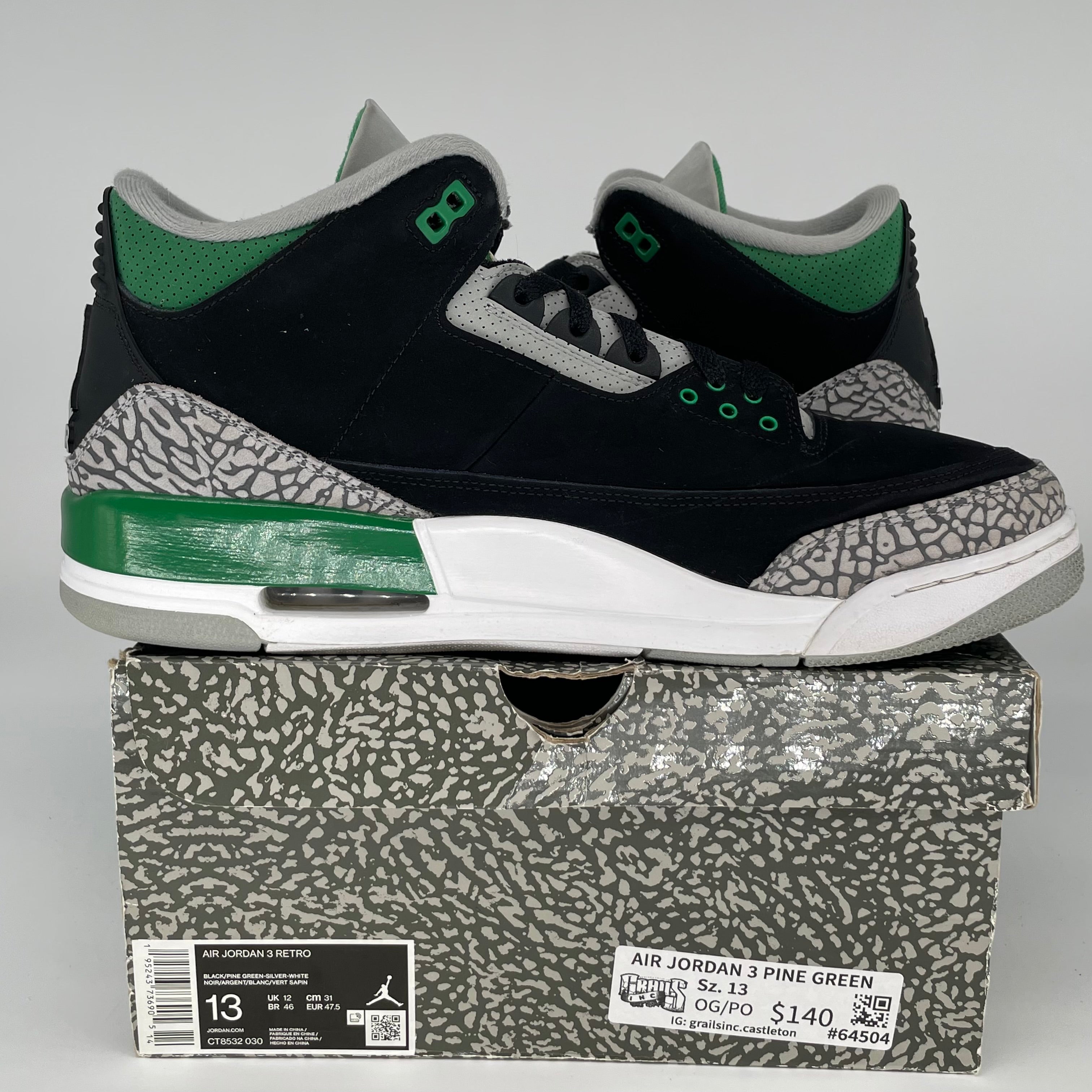 AIR JORDAN 3 PINE GREEN SIZE 13 CT8532-030