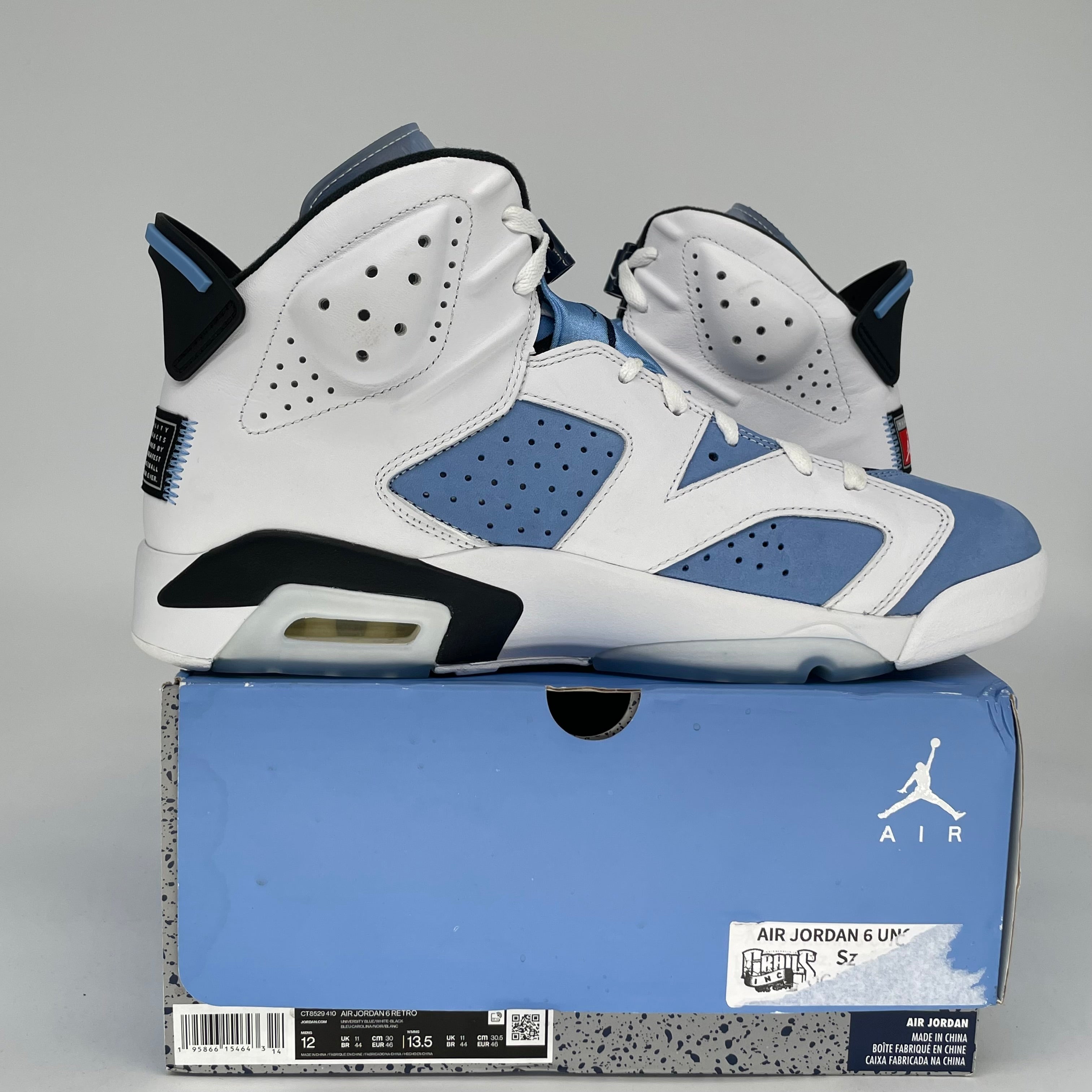 AIR JORDAN 6 UNC WHITE SIZE 12 CT8529-410