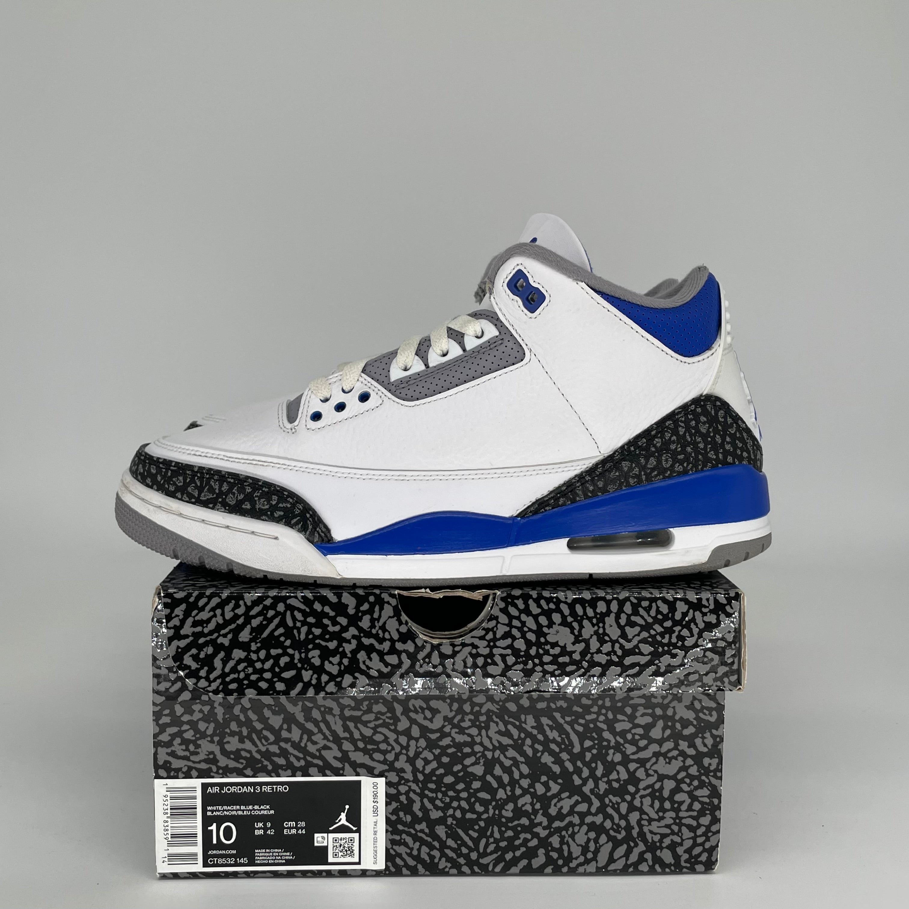 AIR JORDAN 3 RACER BLUE SIZE 10 CT8532-145