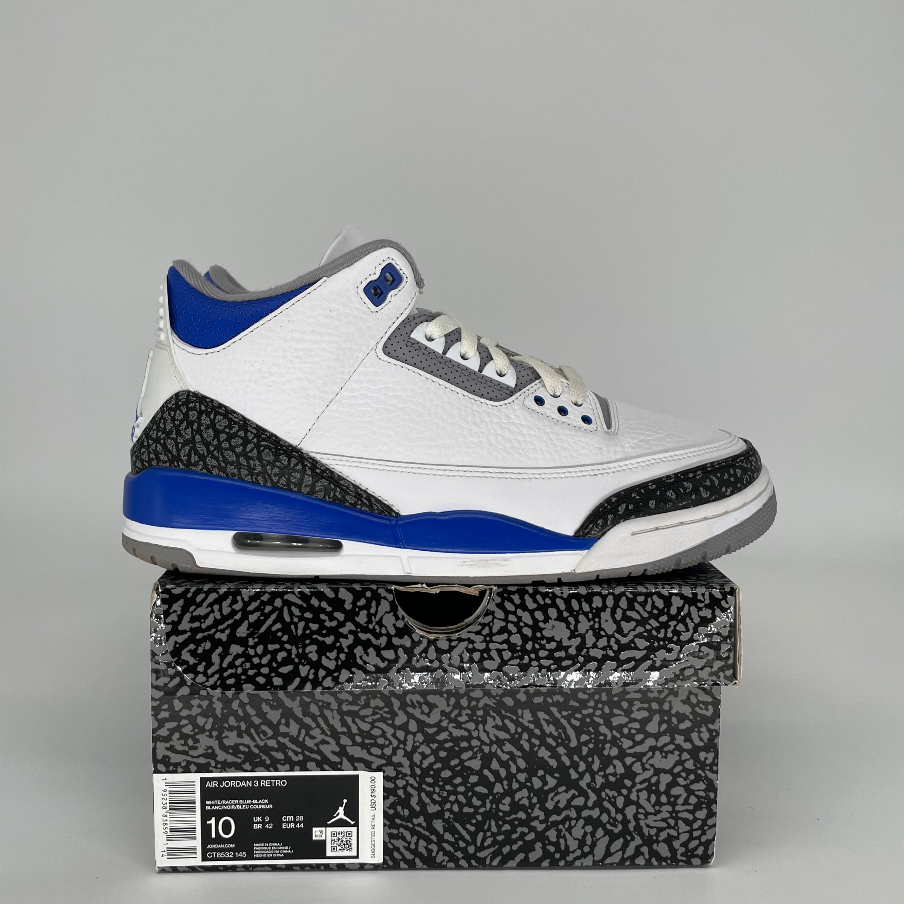 AIR JORDAN 3 RACER BLUE SIZE 10 CT8532-145