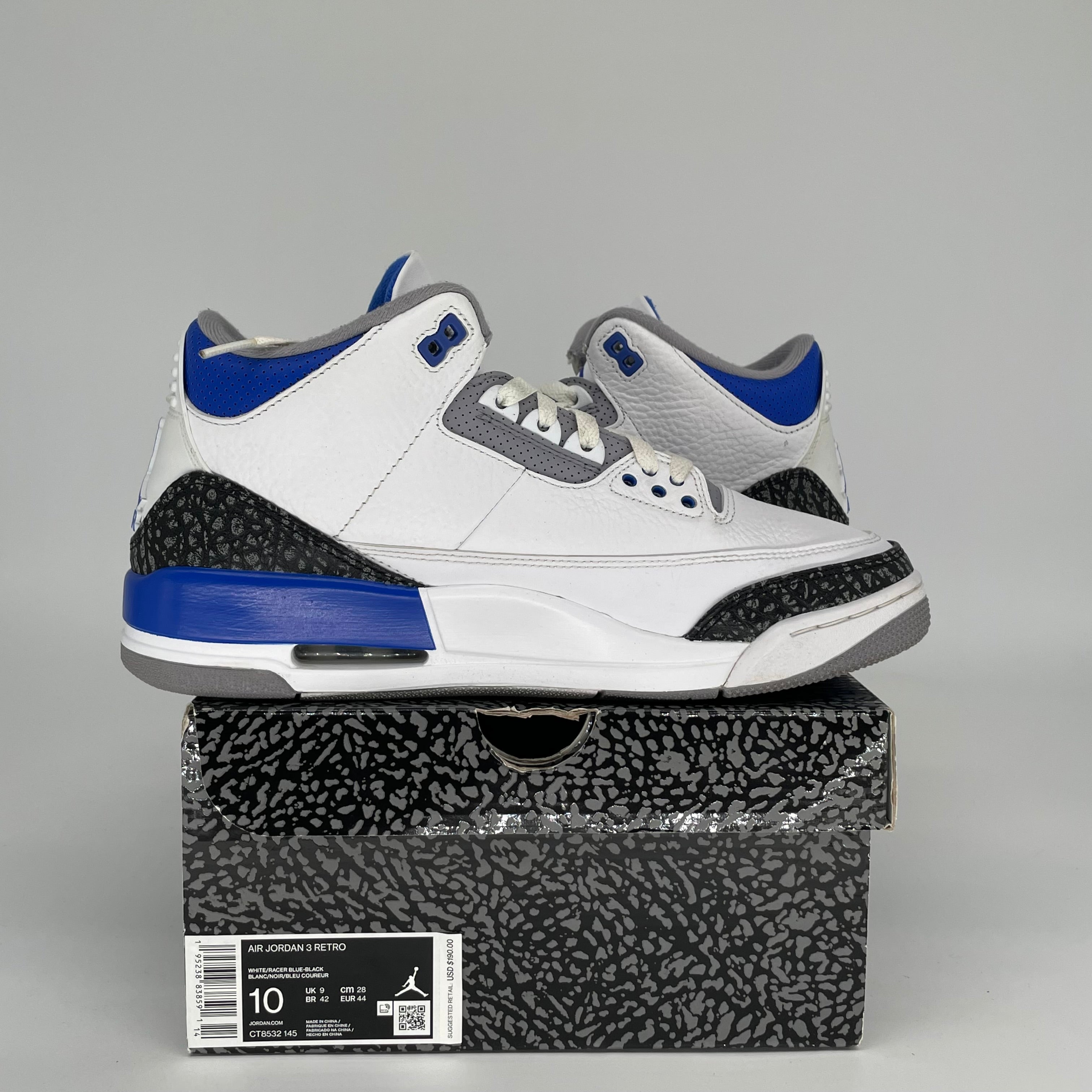 AIR JORDAN 3 RACER BLUE SIZE 10 CT8532-145