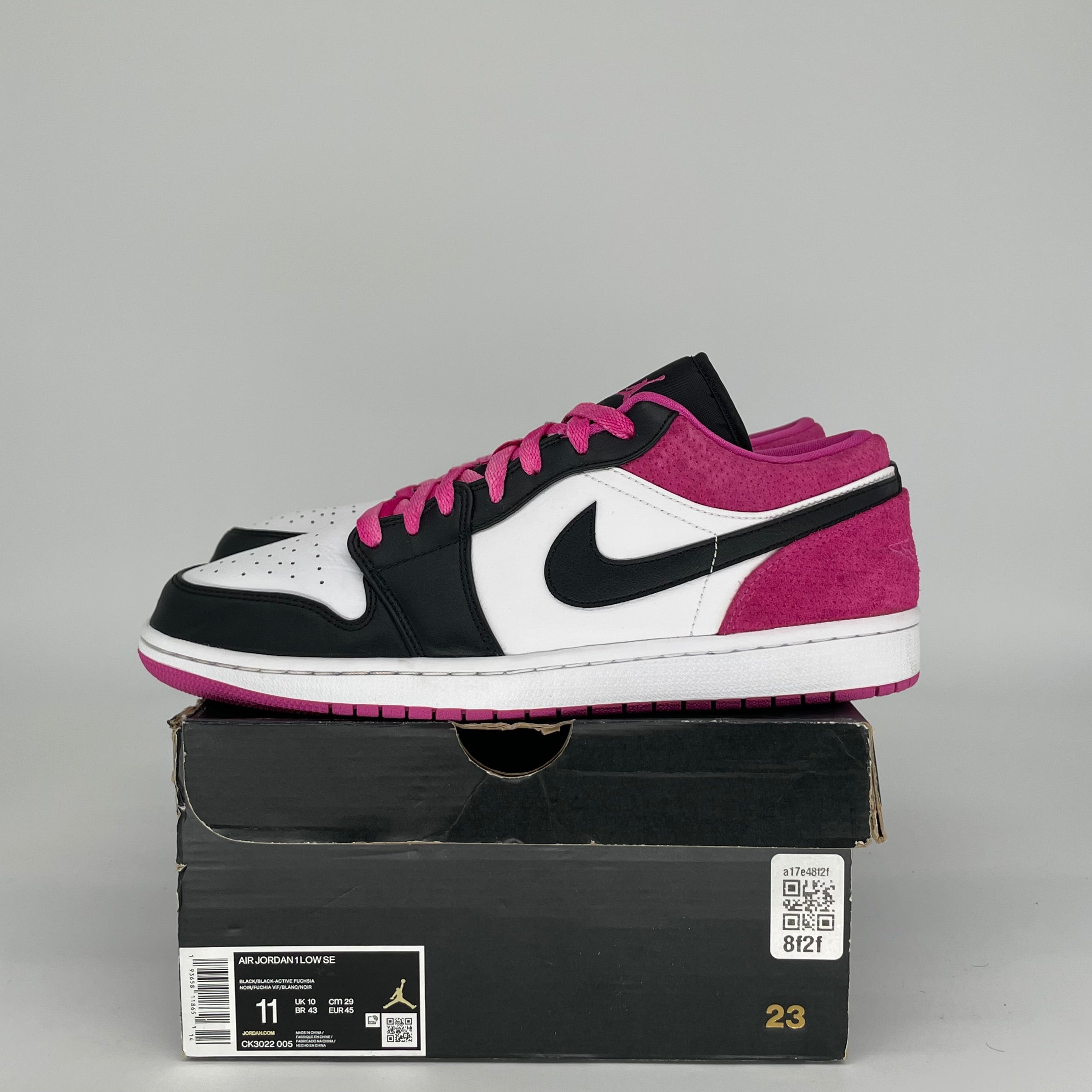 AIR JORDAN 1 LOW BLACK ACTIVE FUCHSIA SIZE 11 CK3022-005