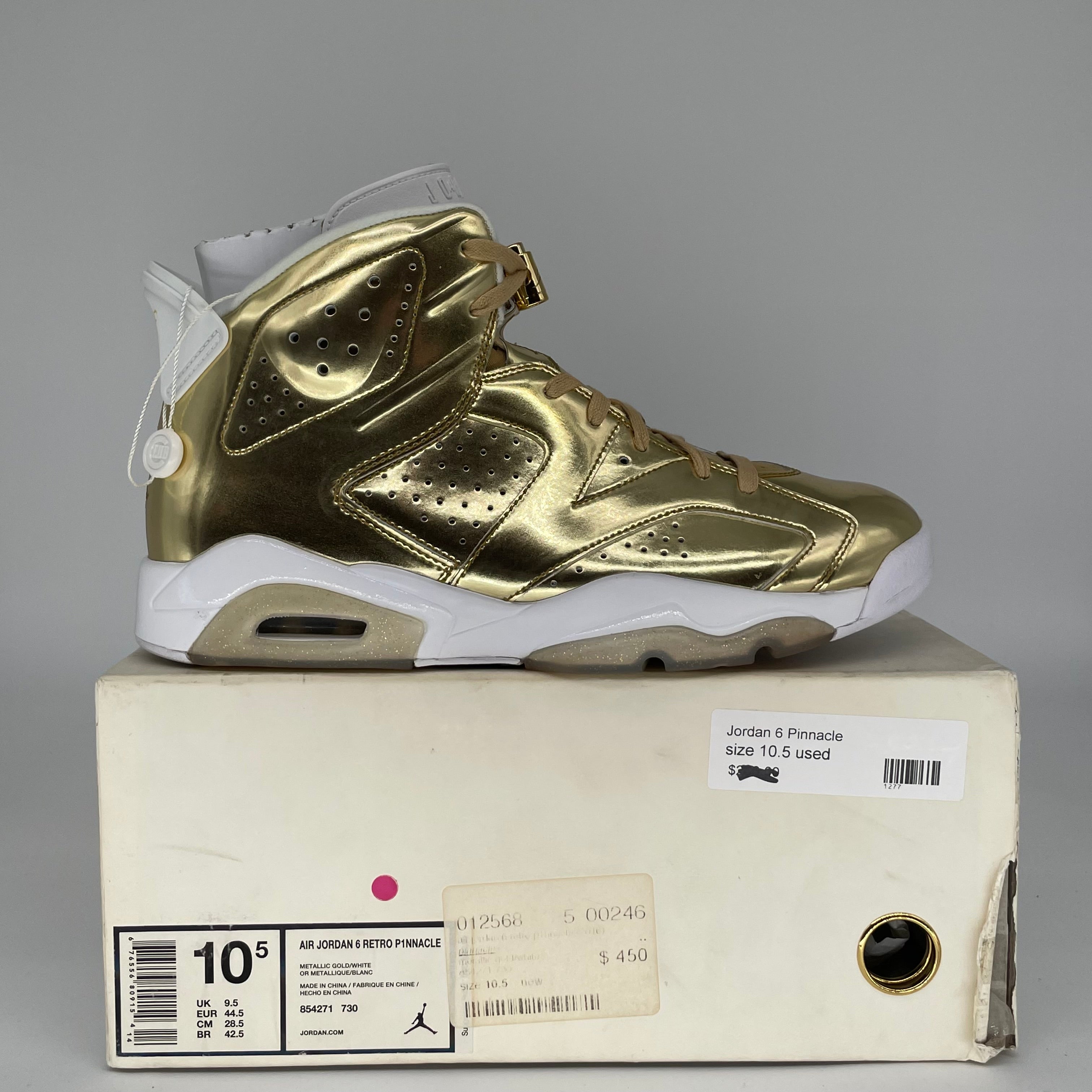 AIR JORDAN 6 PINNACLE METALLIC GOLD SIZE 10.5 85427-730