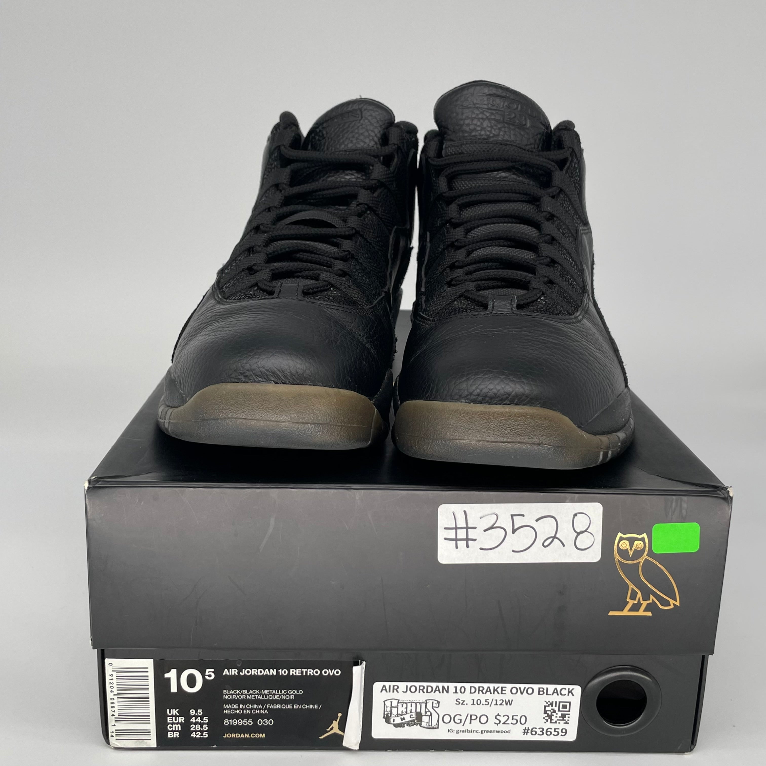 AIR JORDAN 10 DRAKE OVO BLACK SIZE 10.5 819955-030