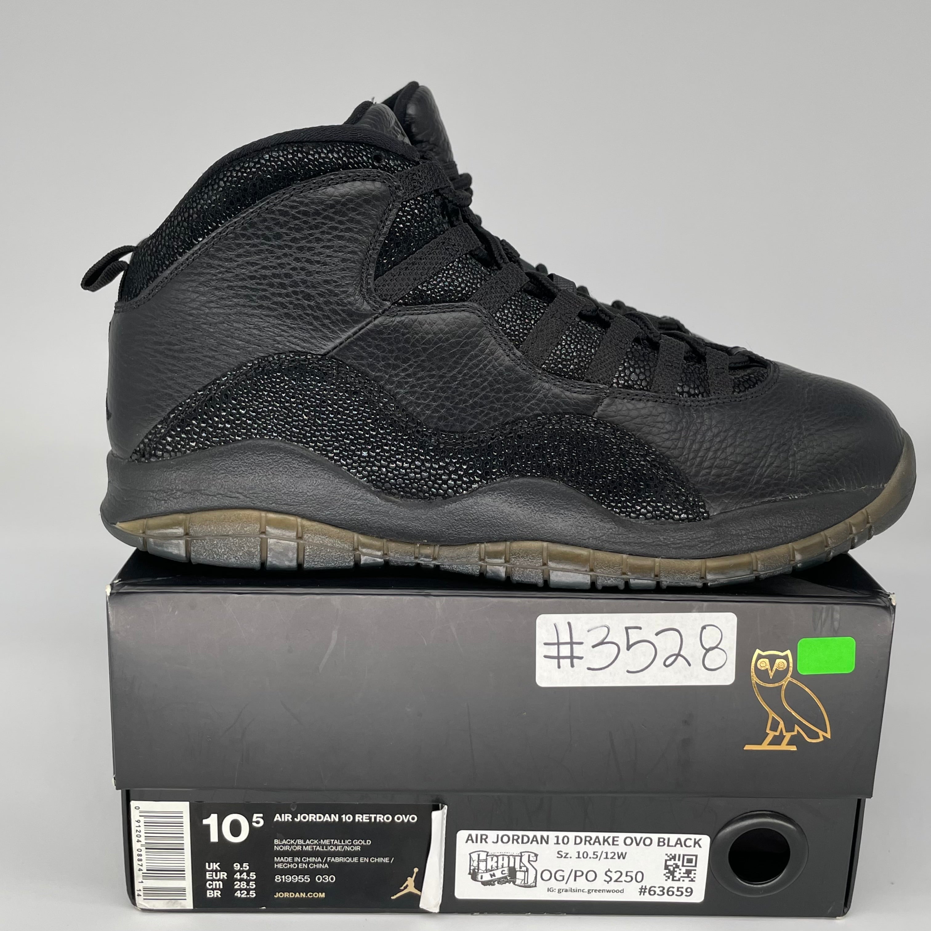 AIR JORDAN 10 DRAKE OVO BLACK SIZE 10.5 819955-030