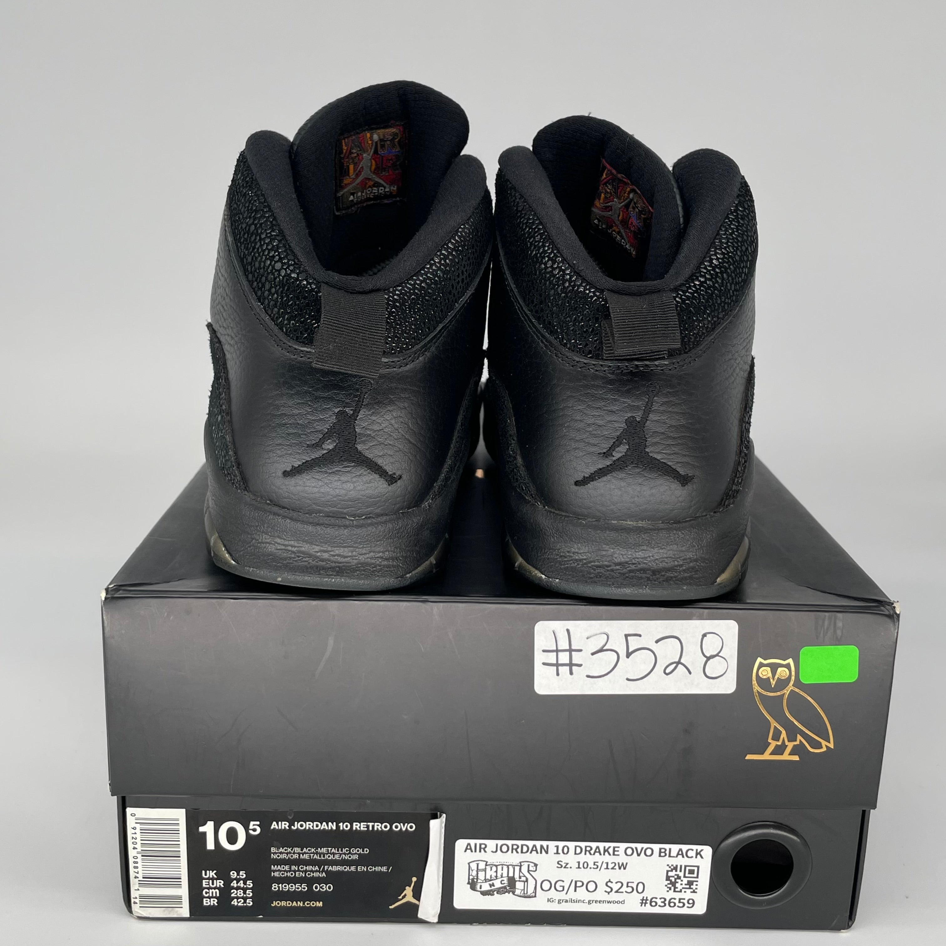 AIR JORDAN 10 DRAKE OVO BLACK SIZE 10.5 819955-030