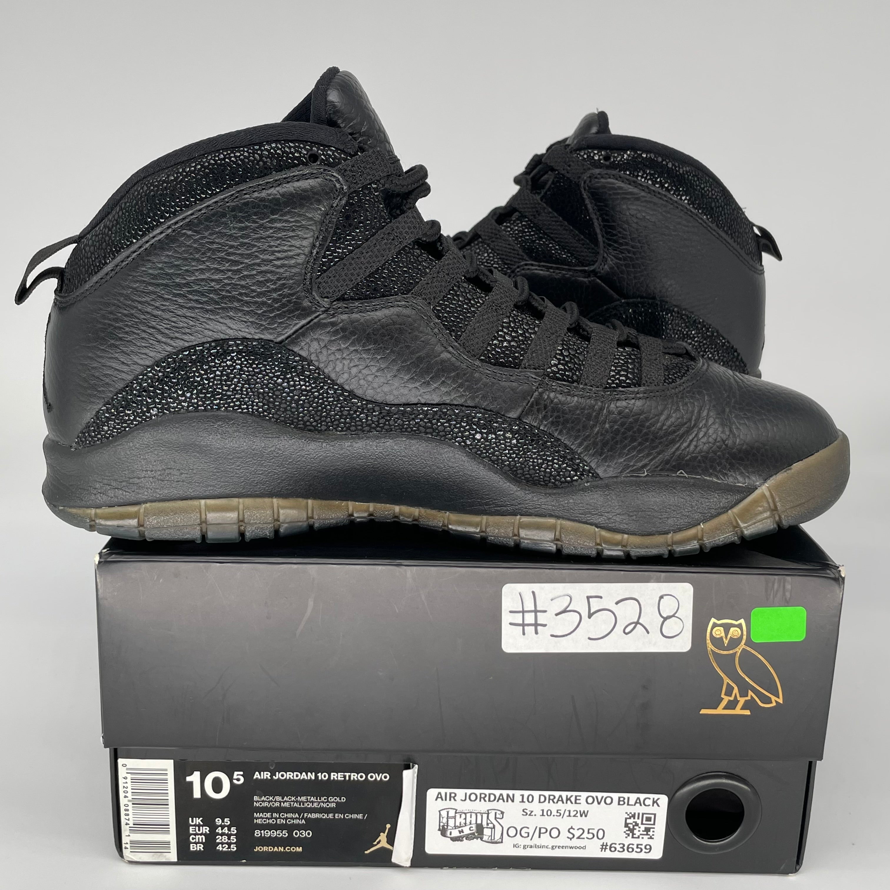 AIR JORDAN 10 DRAKE OVO BLACK SIZE 10.5 819955-030