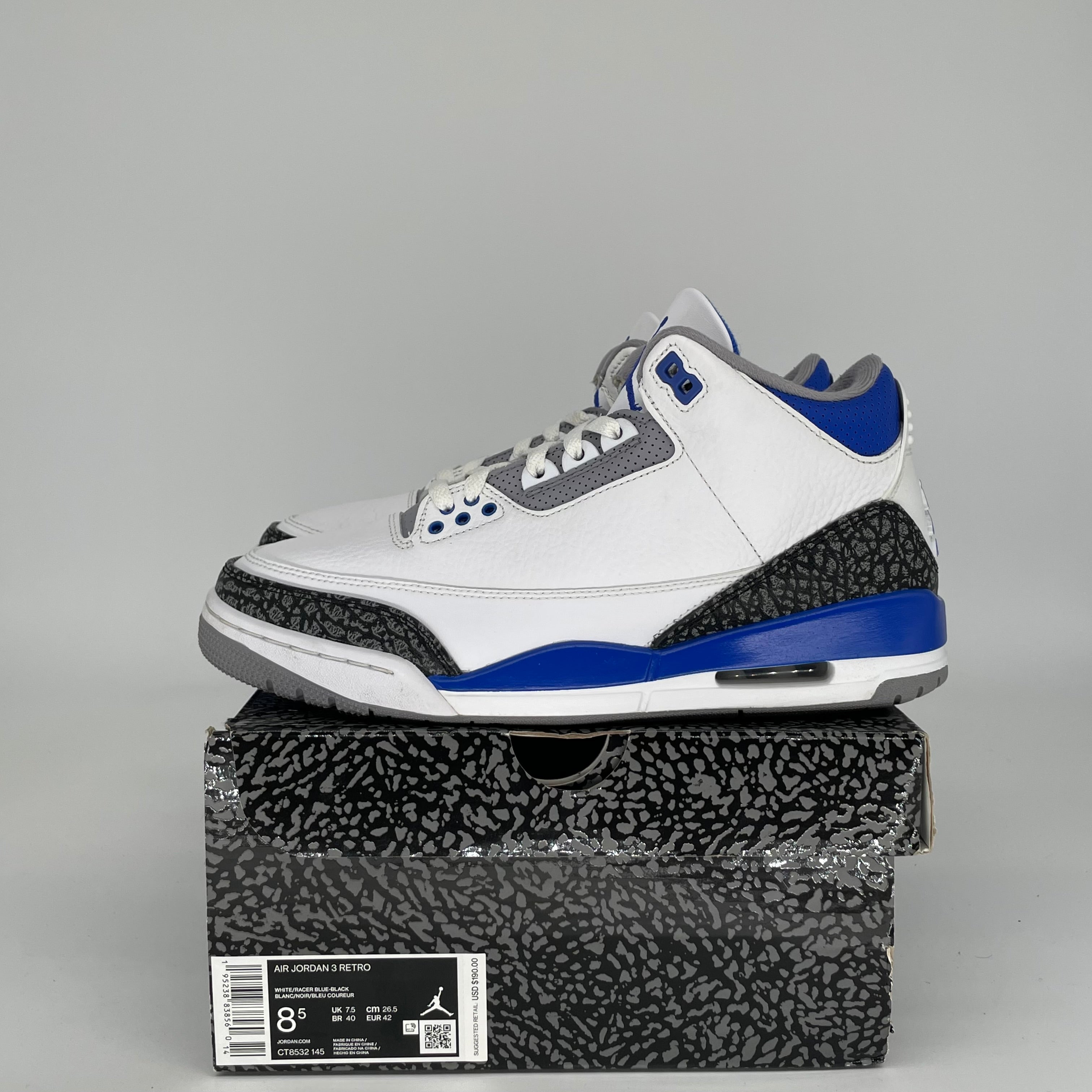 AIR JORDAN 3 RACER BLUE SIZE 8.5 CT8532-145