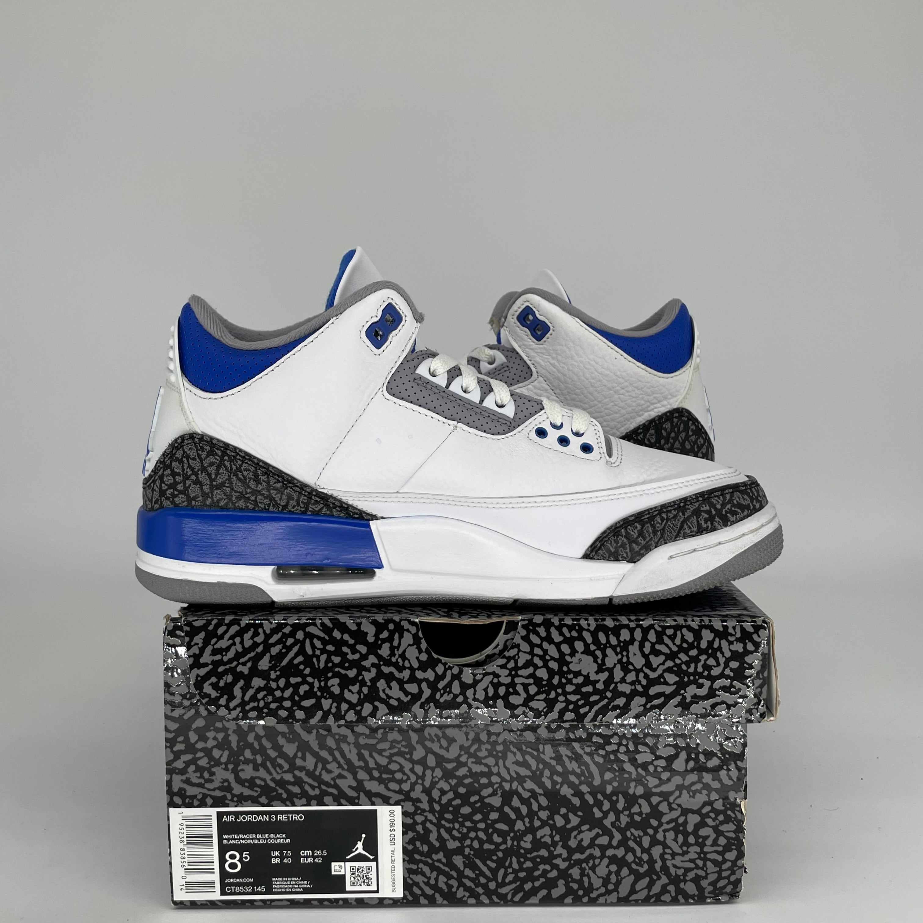 AIR JORDAN 3 RACER BLUE SIZE 8.5 CT8532-145