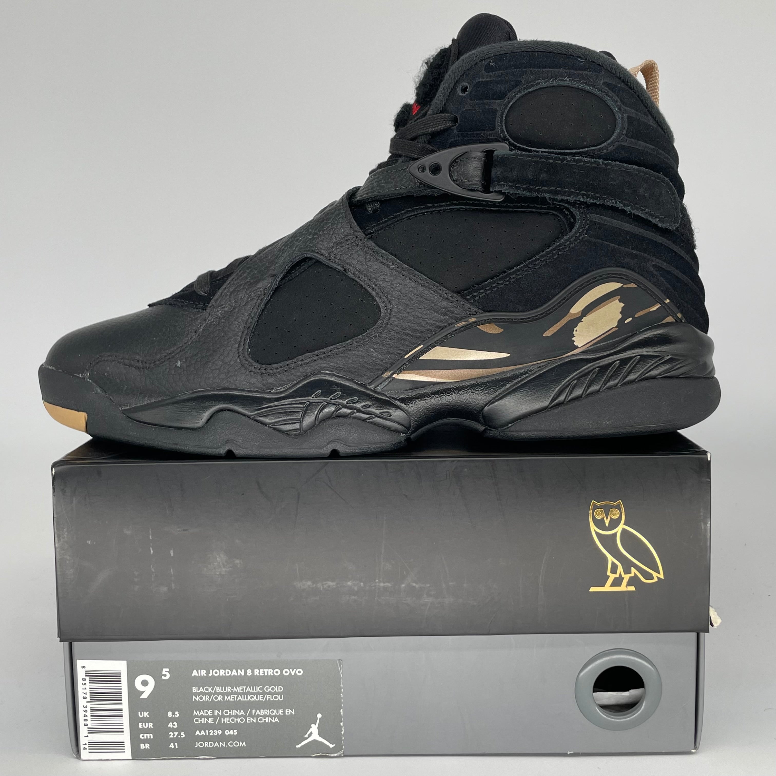 AIR JORDAN 8 OVO BLACK SIZE 9.5 AA1239-045