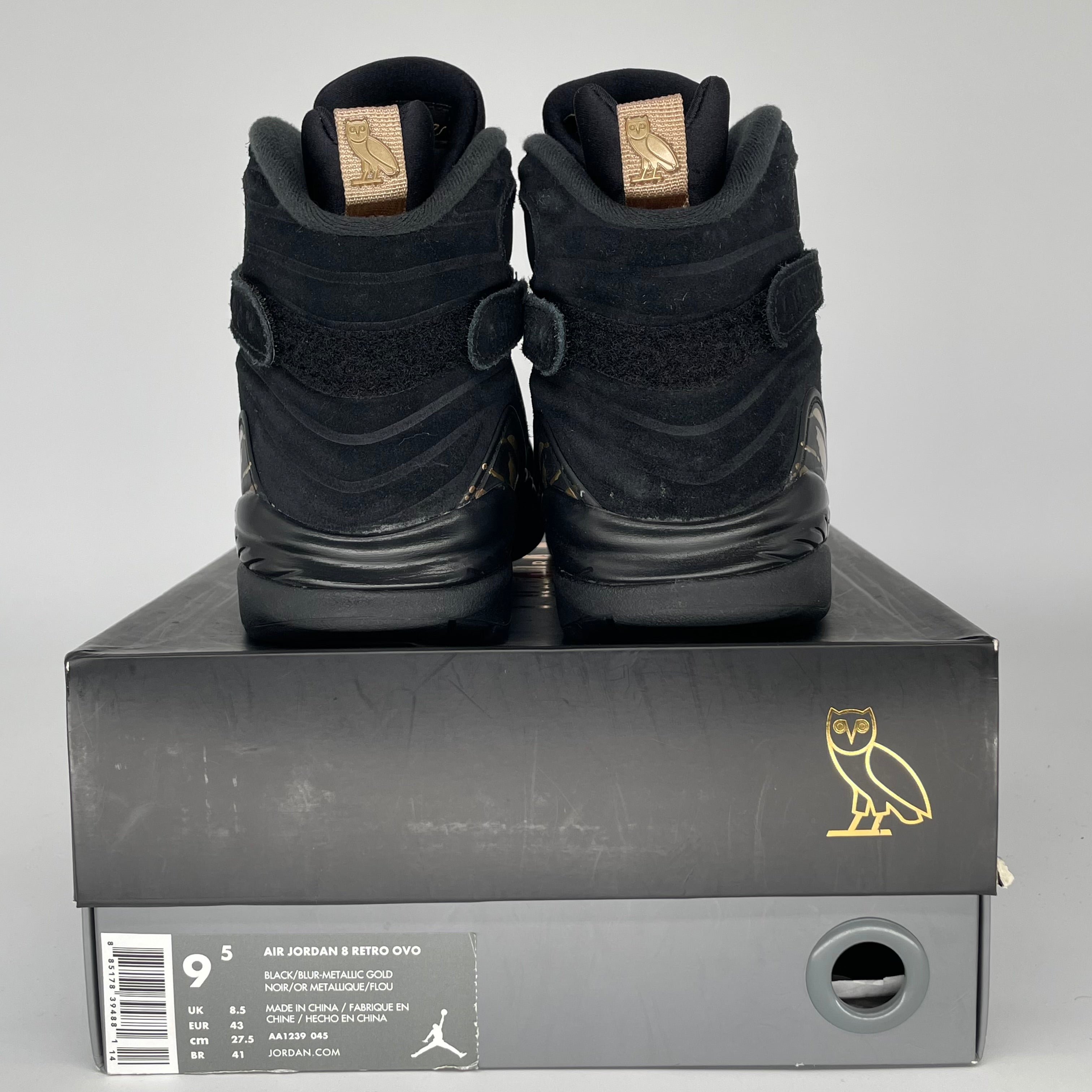 AIR JORDAN 8 OVO BLACK SIZE 9.5 AA1239-045